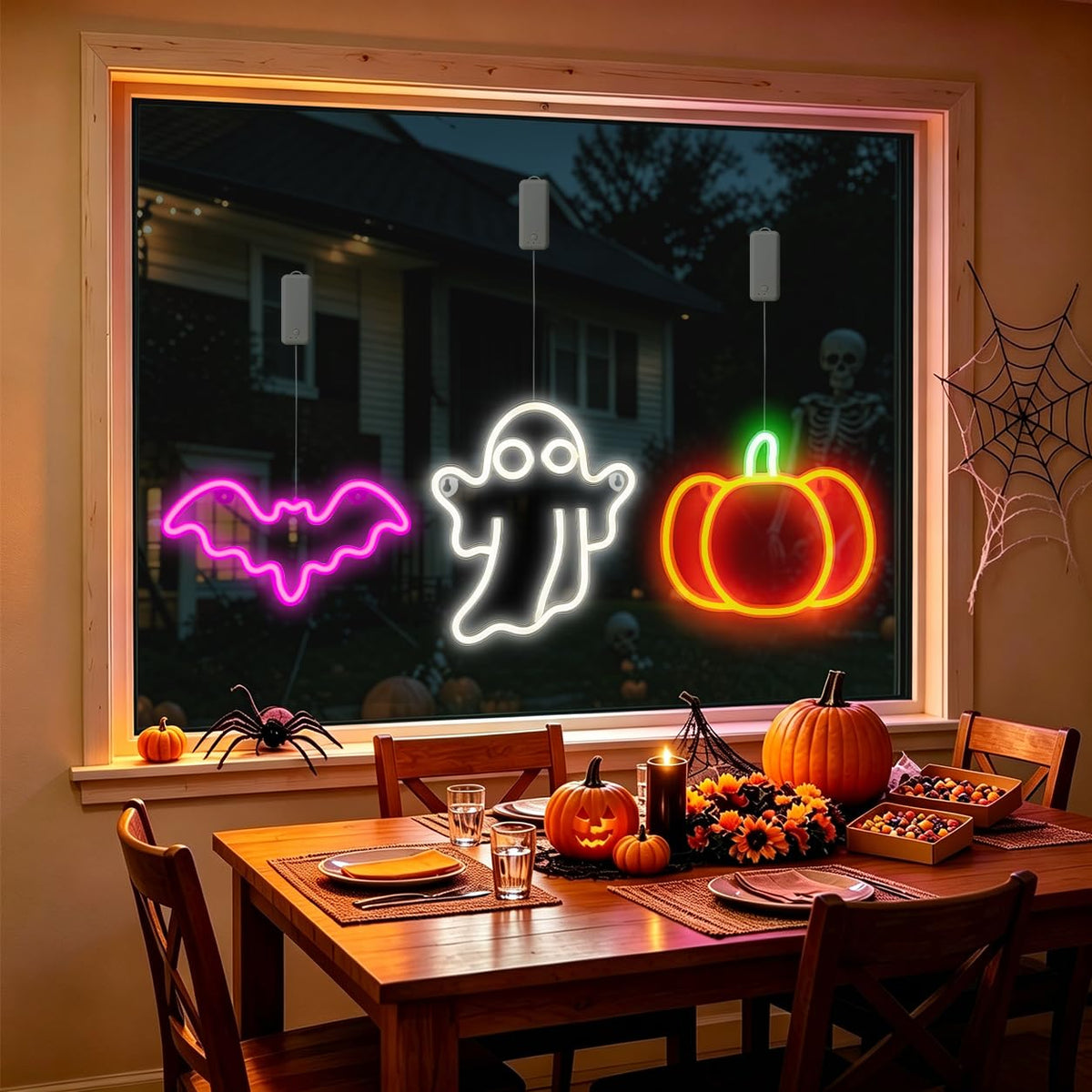 Brisum 3Pack Rechargeable Halloween Window Lights,4/6/12H Timer,Sharp Outlines