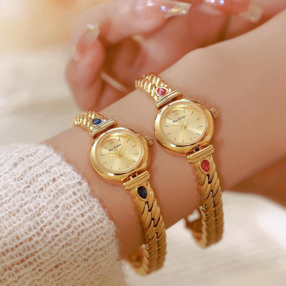 Gosasa Women’s Jewelry Bracelet Watch Petite Quartz Crystal Dress Watch – close-up detail in Silver