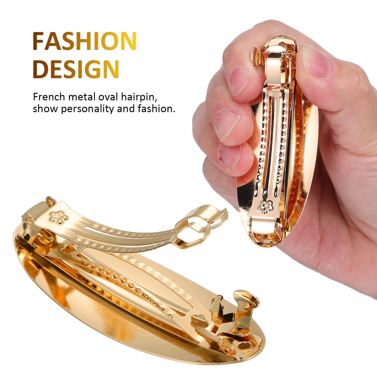 2 Pcs French Metal Oval Hair Barrettes Set Alloy Hair Clips for Women