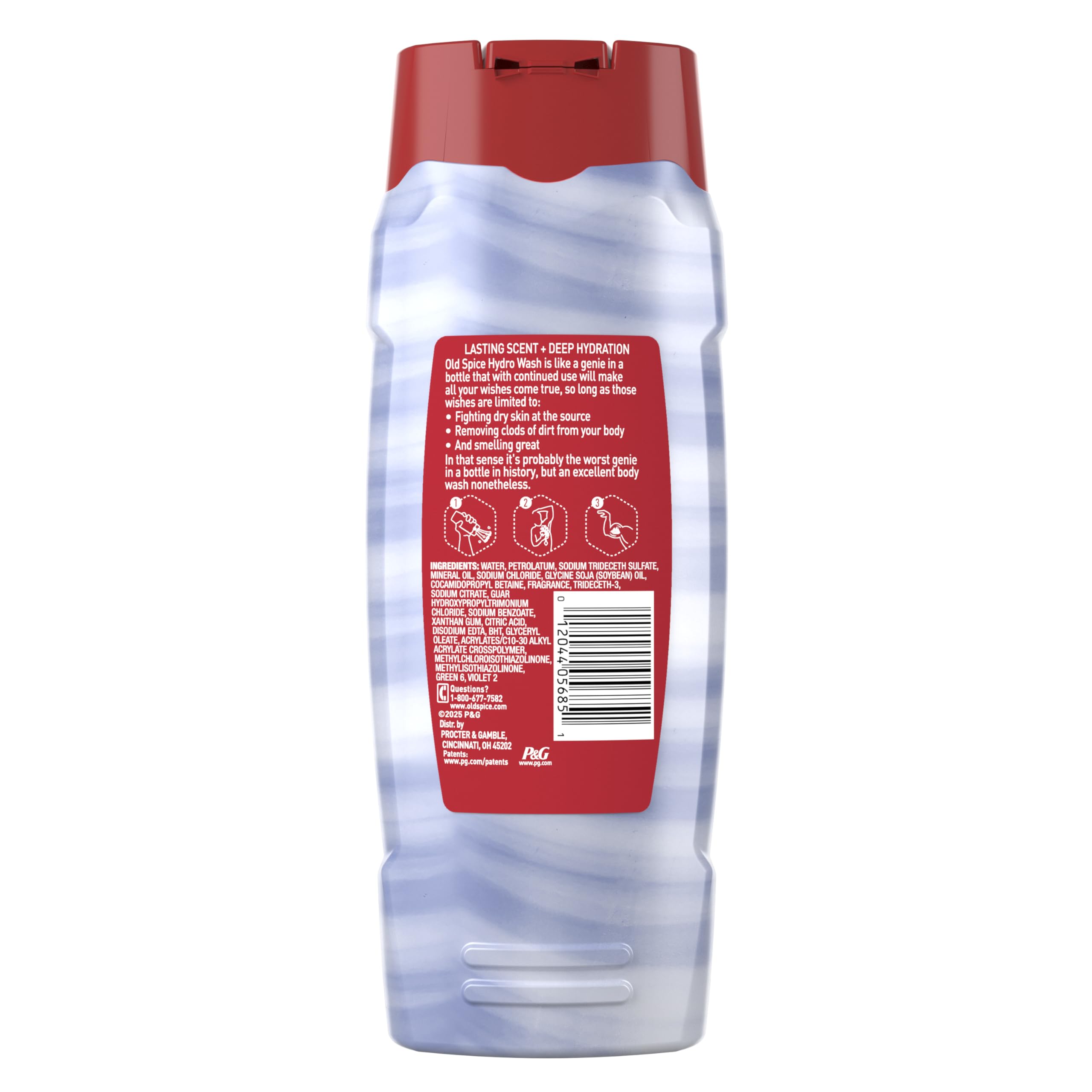 Old Spice Hydro Wash 2-in-1 men's body wash with ocean mist and bergamot scent, showing four 21 oz bottles.