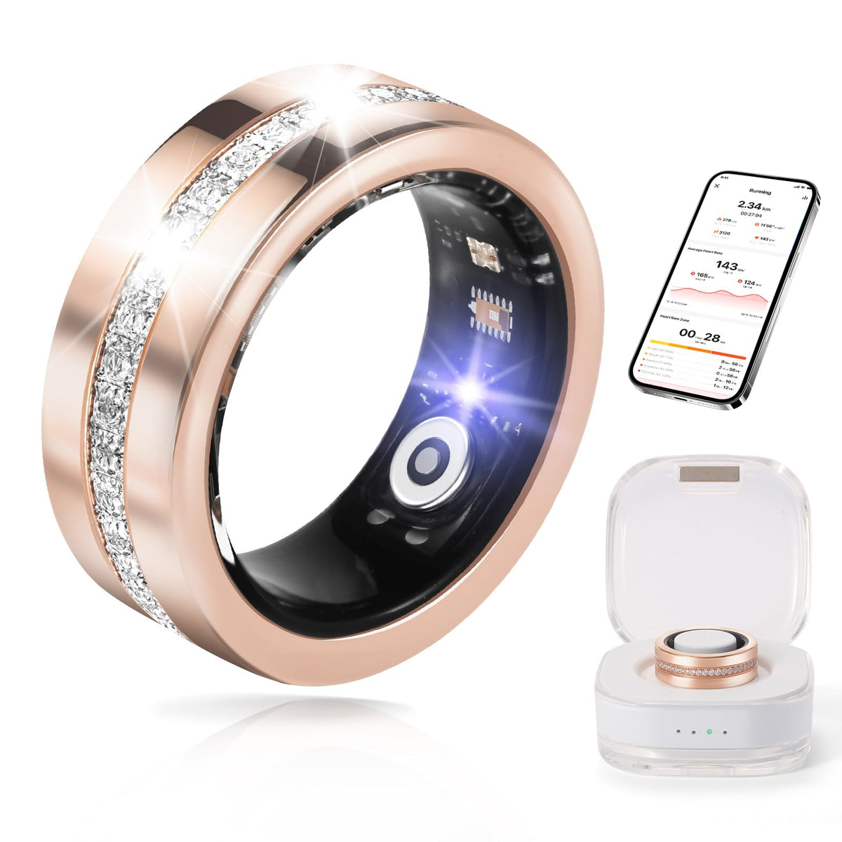 JIANVNUI Smart Ring for Women & Men - Health & Fitness Tracker with Heart Rate, Blood Oxygen, Sleep Monitoring, 128 Spor