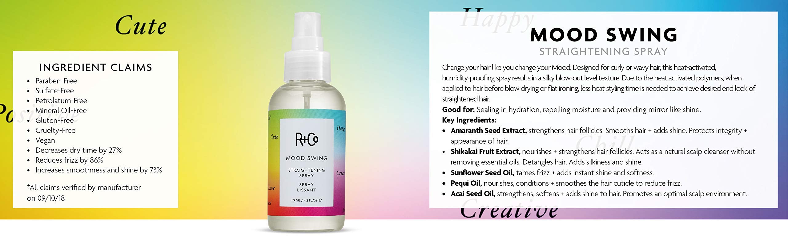 R+Co MOOD SWING Straightening Spray 450 ° F Protection, 4.2 Oz