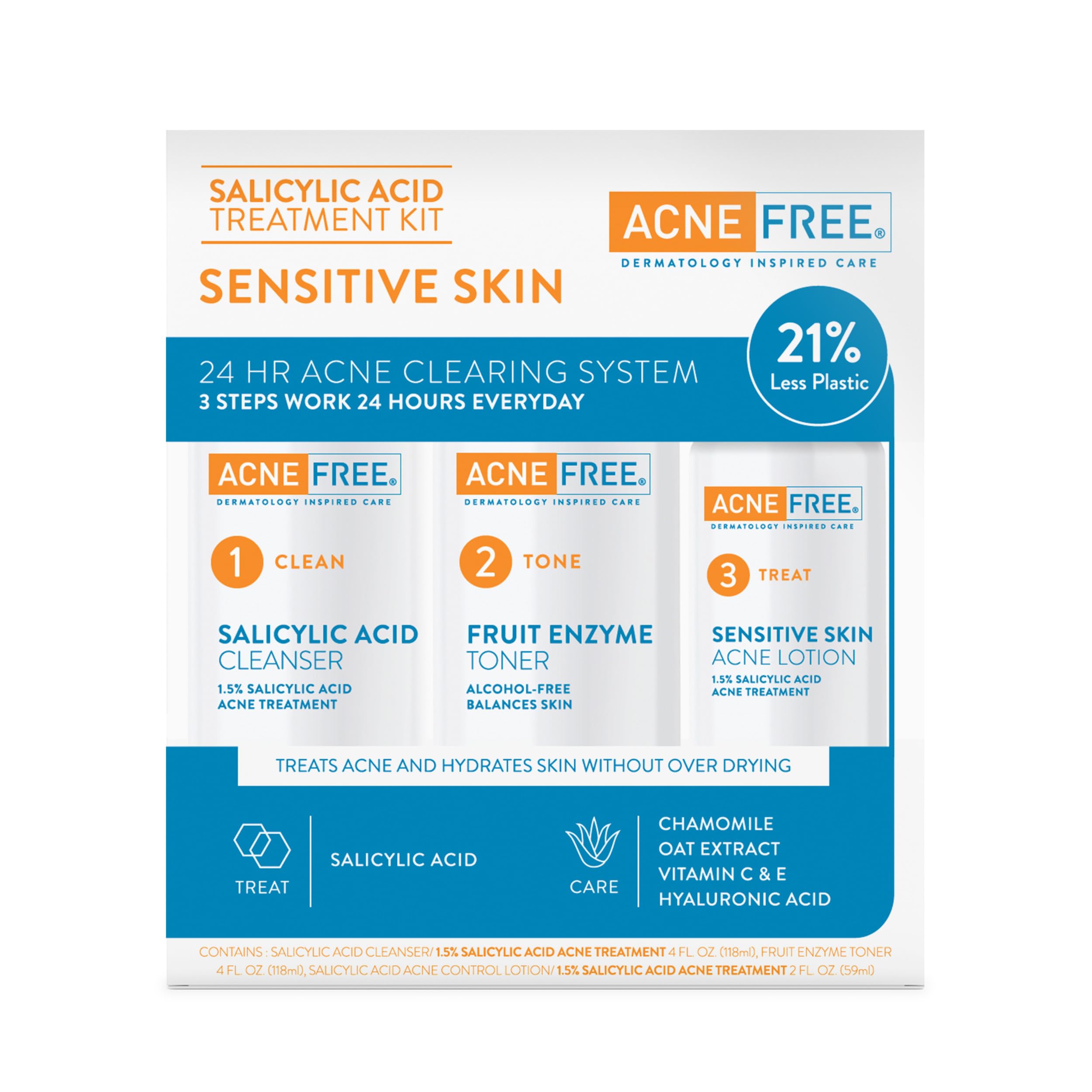 AcneFree Sensitive Skin 24Hr Acne Clearing System Kit with gentle astringent for effective acne treatment and clear skin.
