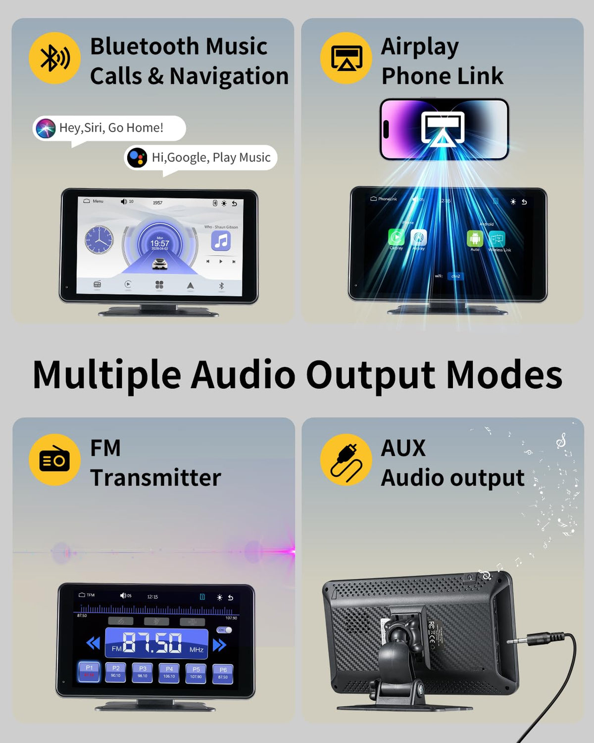 Haudio Wireless CarPlay & Android Auto Screen for Car - 7" Portable Car Stereo with 1080P Backup Camera, GPS Navigat