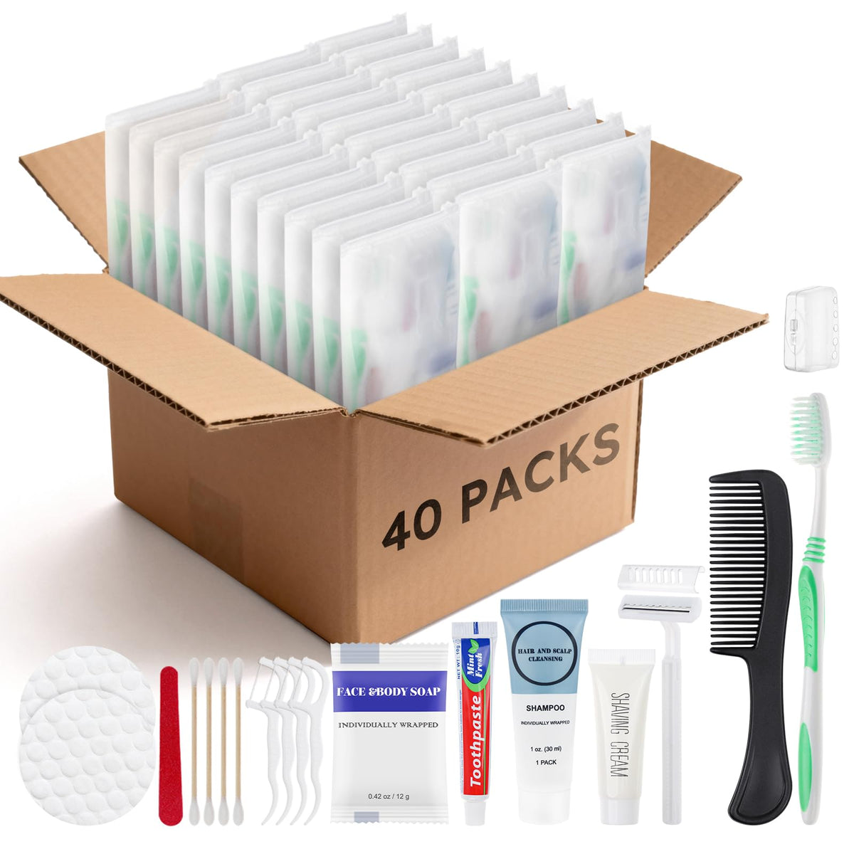 Zhjianup Travel Size Toiletries Bulk Homeless for Hygiene kits Toiletry Set 40 Pack – Natural