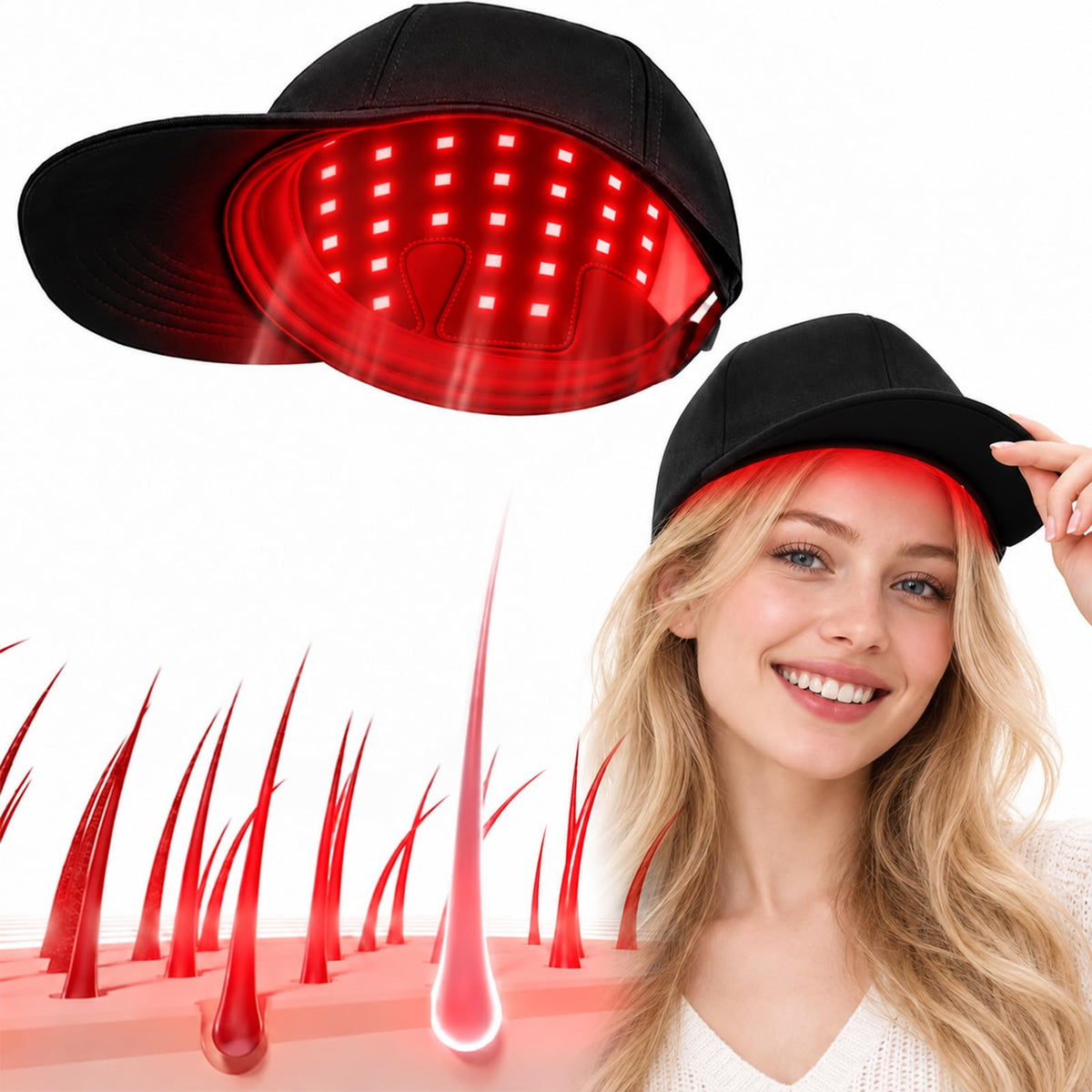 Uvsicsve Laser Hair Growth Cap, 650nm LLLT Red Light Therapy Cap, Black – product photo (Light Therapy)