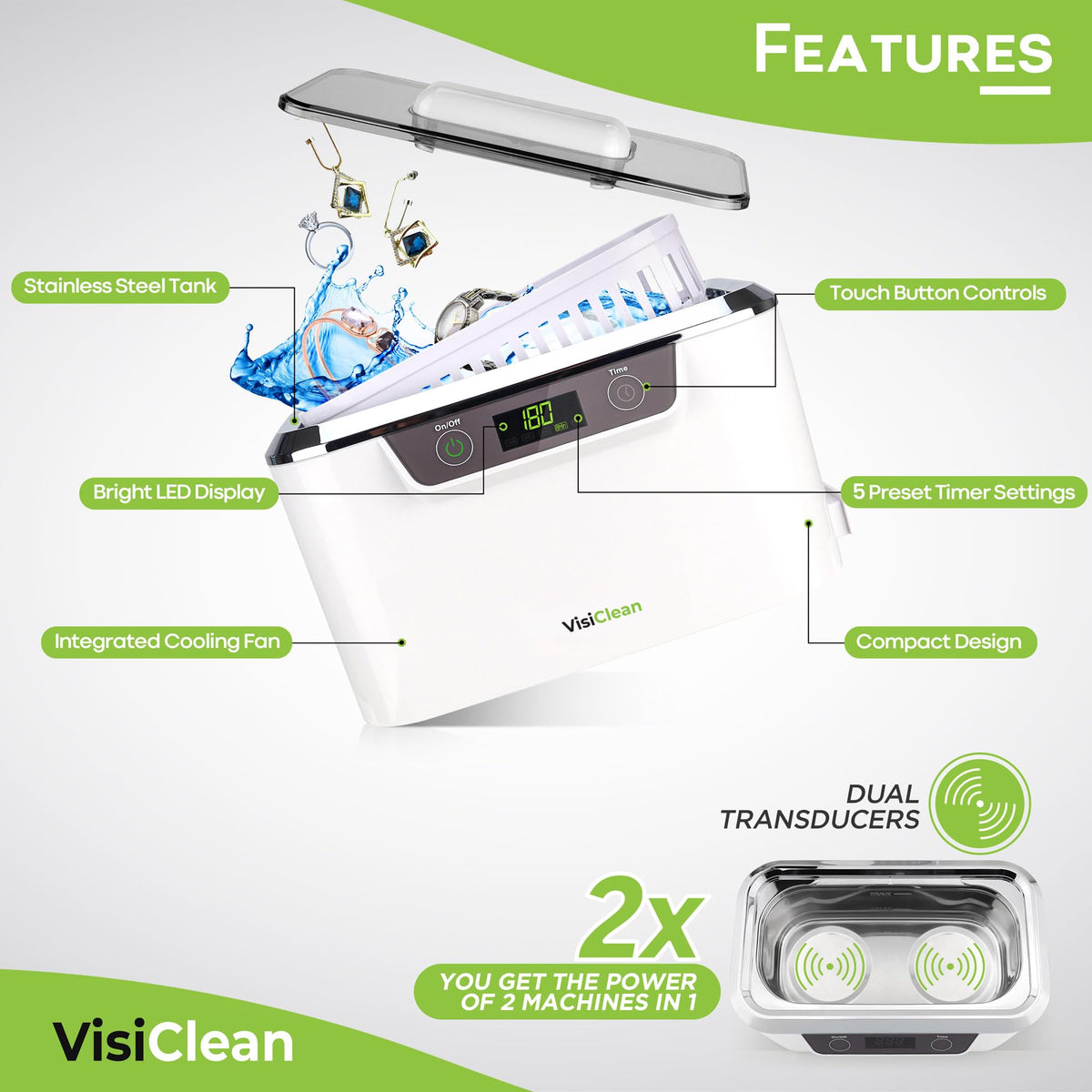 Ultrasonic Cleaner, Professional Ultrasonic Jewelry Cleaner for Diamond Ring, Silver, Gold, Earrings, Necklaces, Glasses