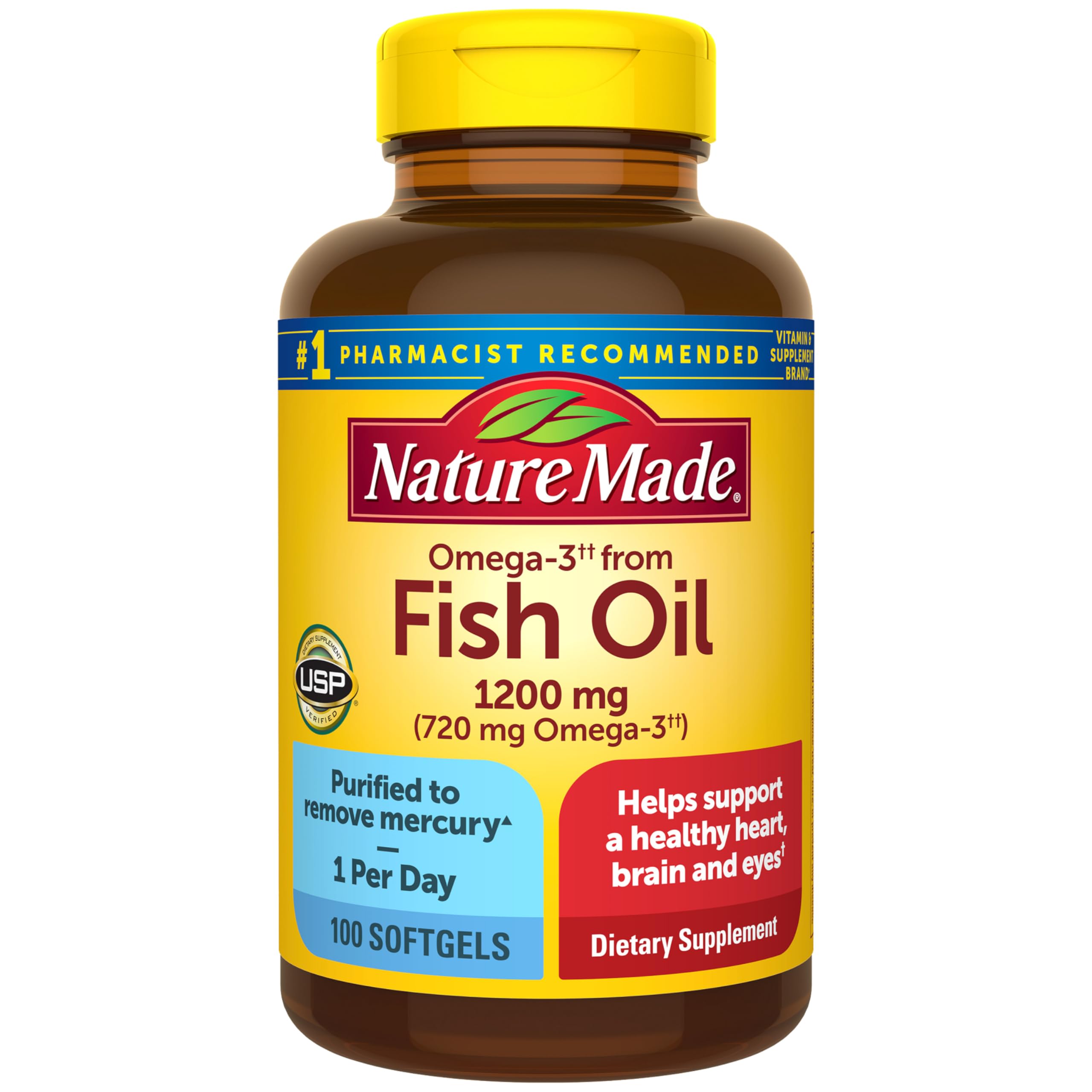 Nature Made Fish Oil Omega 3, 1200 mg Softgels, One Per Day, 100 - Product Imagery