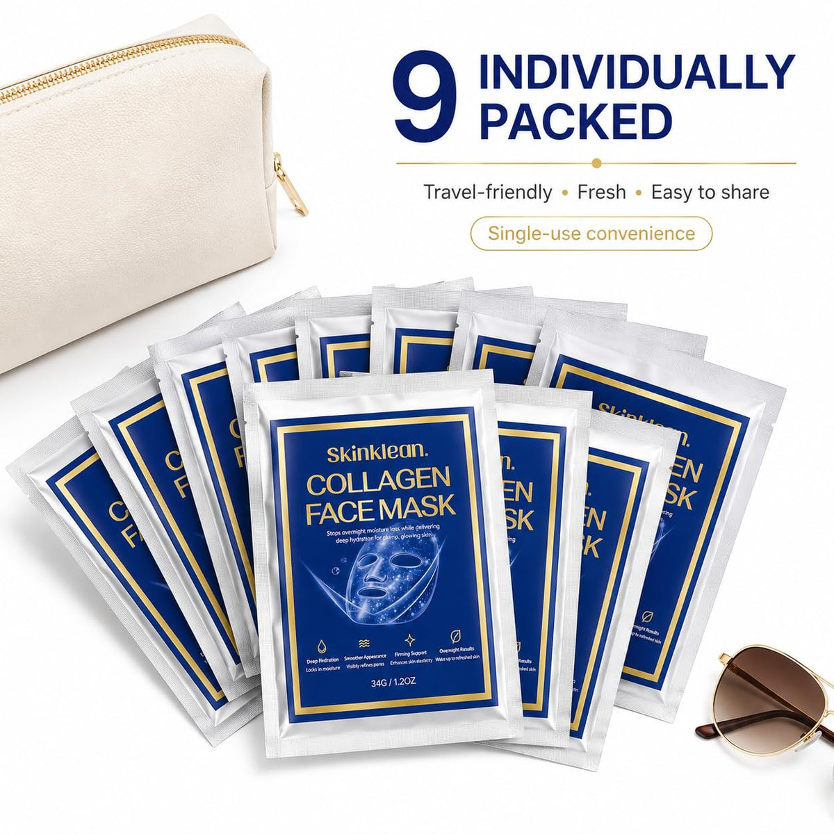 Kymezol SkinKlean Collagen Face Mask 9 Pack,Hydrating Sheet Masks for Women – alternate angle