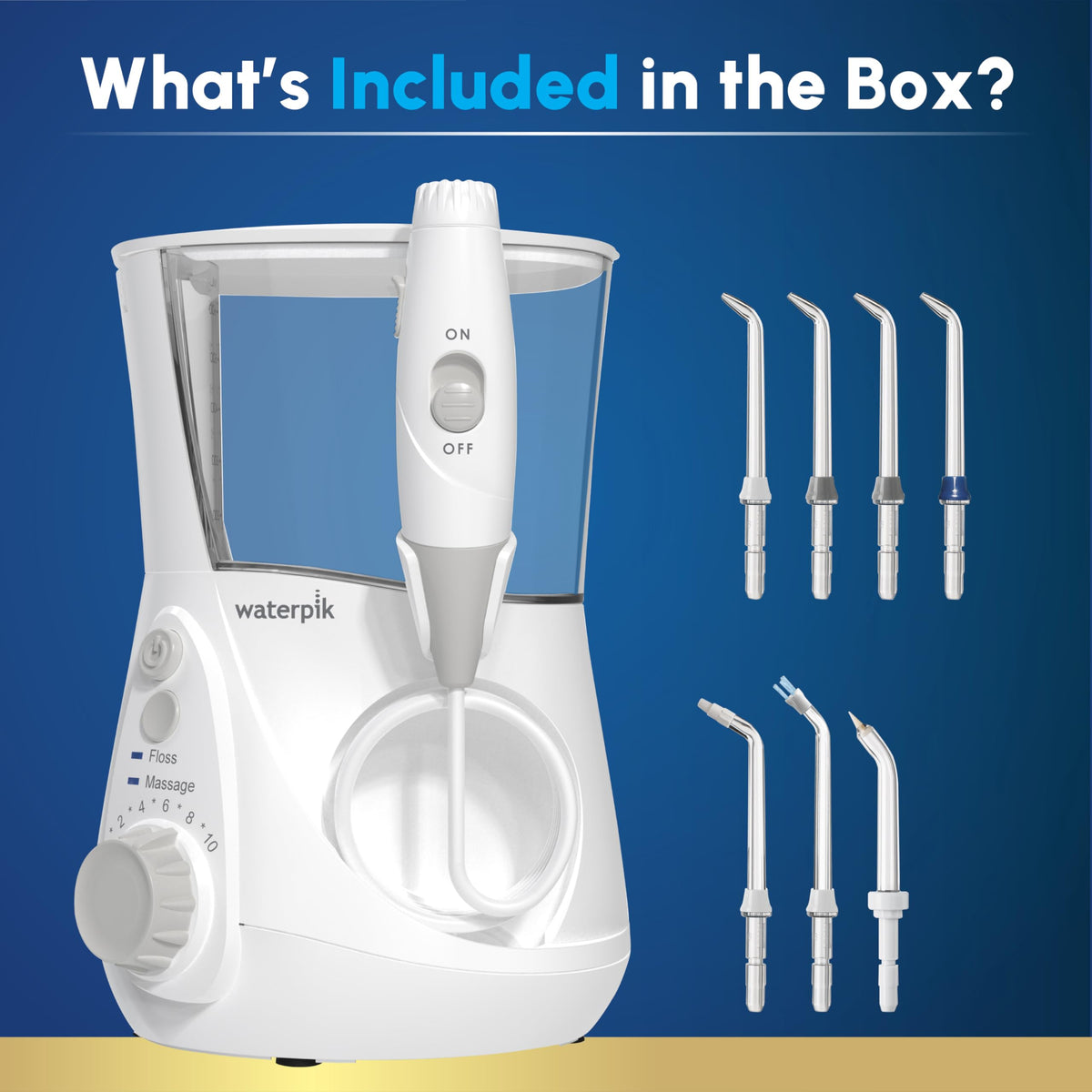 Waterpik Aquarius Countertop Water Flosser with 10 Settings, 7 Tips, White – full view