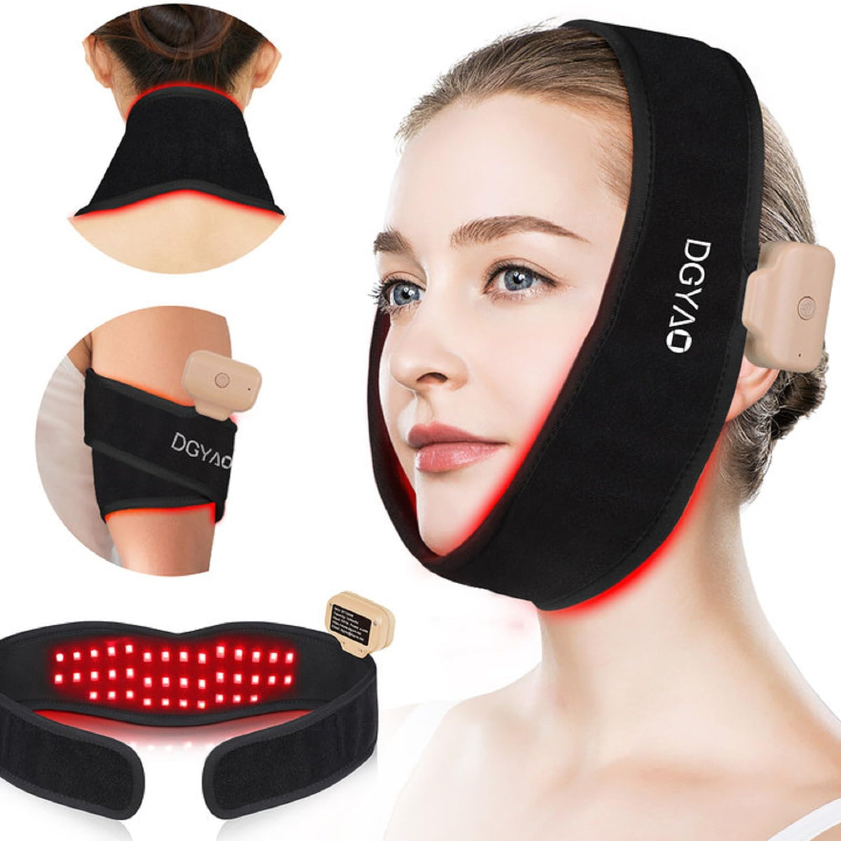 DGQY Cordless Red Light Therapy Belt for Neck & Chin - 8 Color Infrared (630nm&850nm) Facial Tightening & V-Lift Wireles