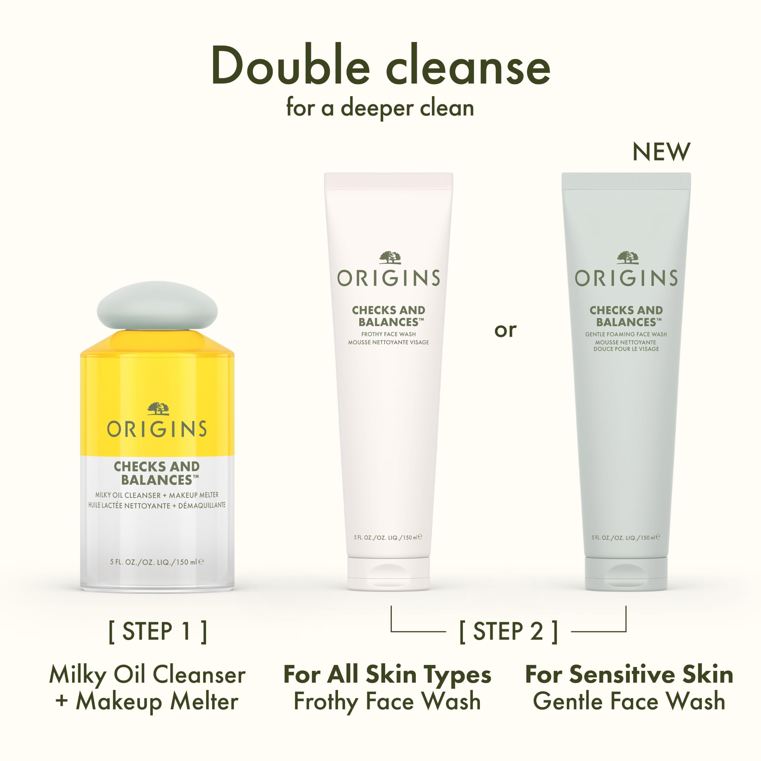 Origins Checks & Balances frothy face wash in a 5 fl oz bottle, gentle skin cleansing agent with natural ingredients.