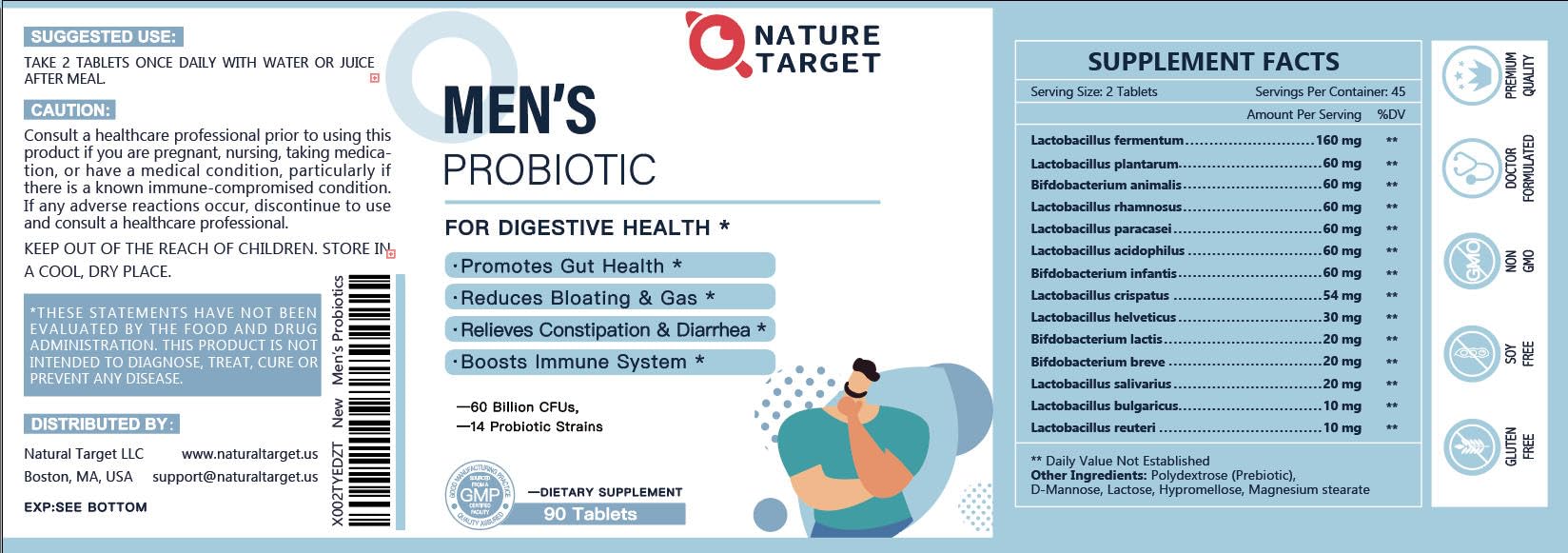 Nature Target Probiotics for Men – 60B CFU, 90 Tablets