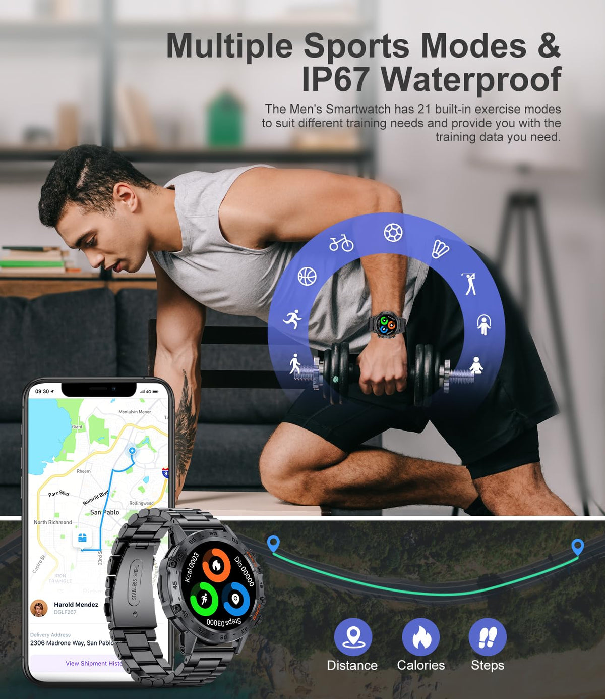 SUNKTA Military Smart Watch for Men(Answer/Dial Calls),100 Sports Modes, 5ATM Waterproof Fitness Watch with Heart Rate/S
