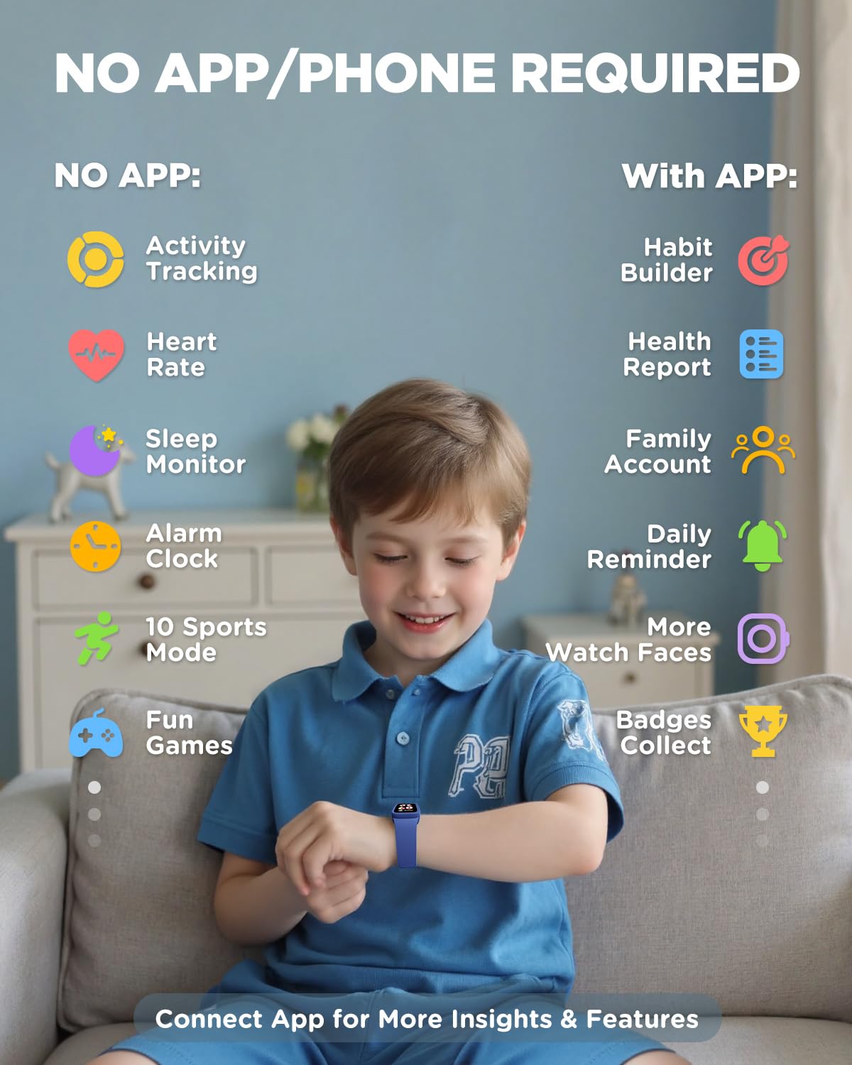 BIGGERFIVE Vigor Kids Fitness Tracker Watch AMOLED Screen, 3ATM Waterproof – product photo (Activity &amp; Fitness Track