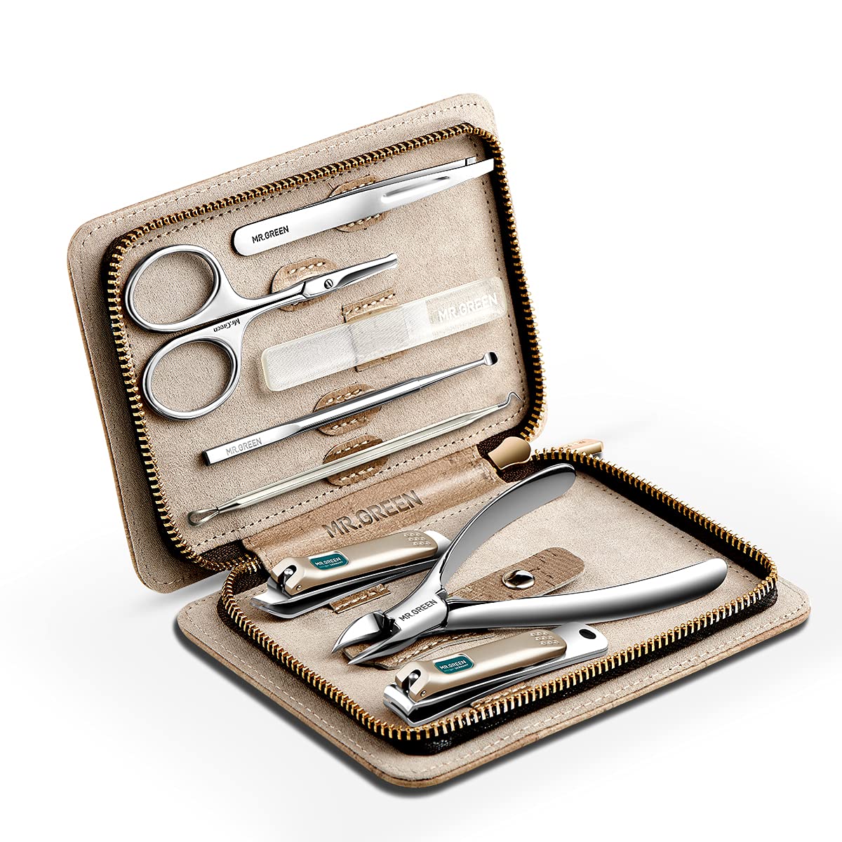 MR.GREEN Manicure Sets Pedicure Kits Stainless Steel Nail Clipper Personal Care Tools with PU Leather Case (Gray) – Gray