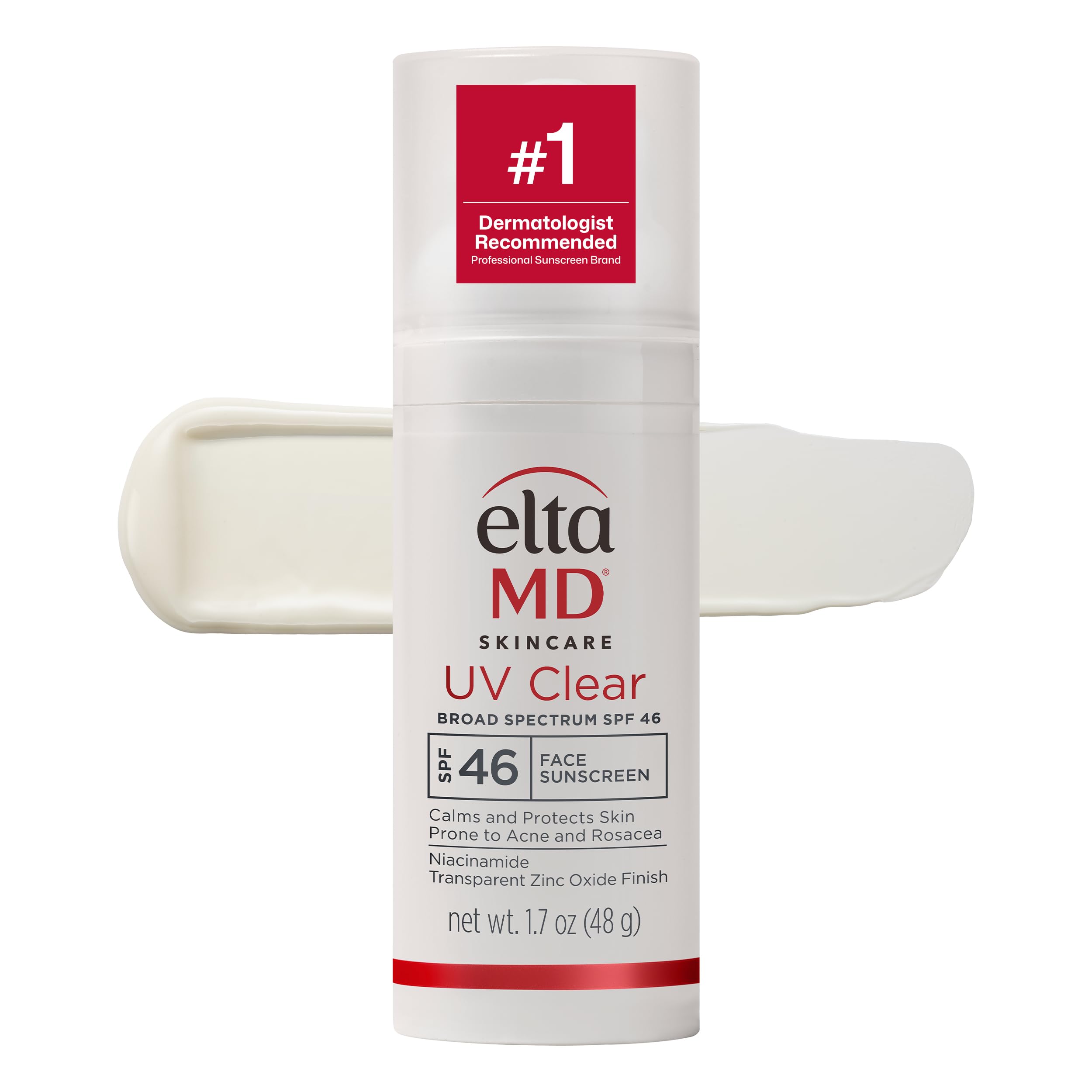 EltaMD UV Clear SPF 46 face sunscreen bottle with 1.7 oz size, untinted formula for sensitive skin protection.