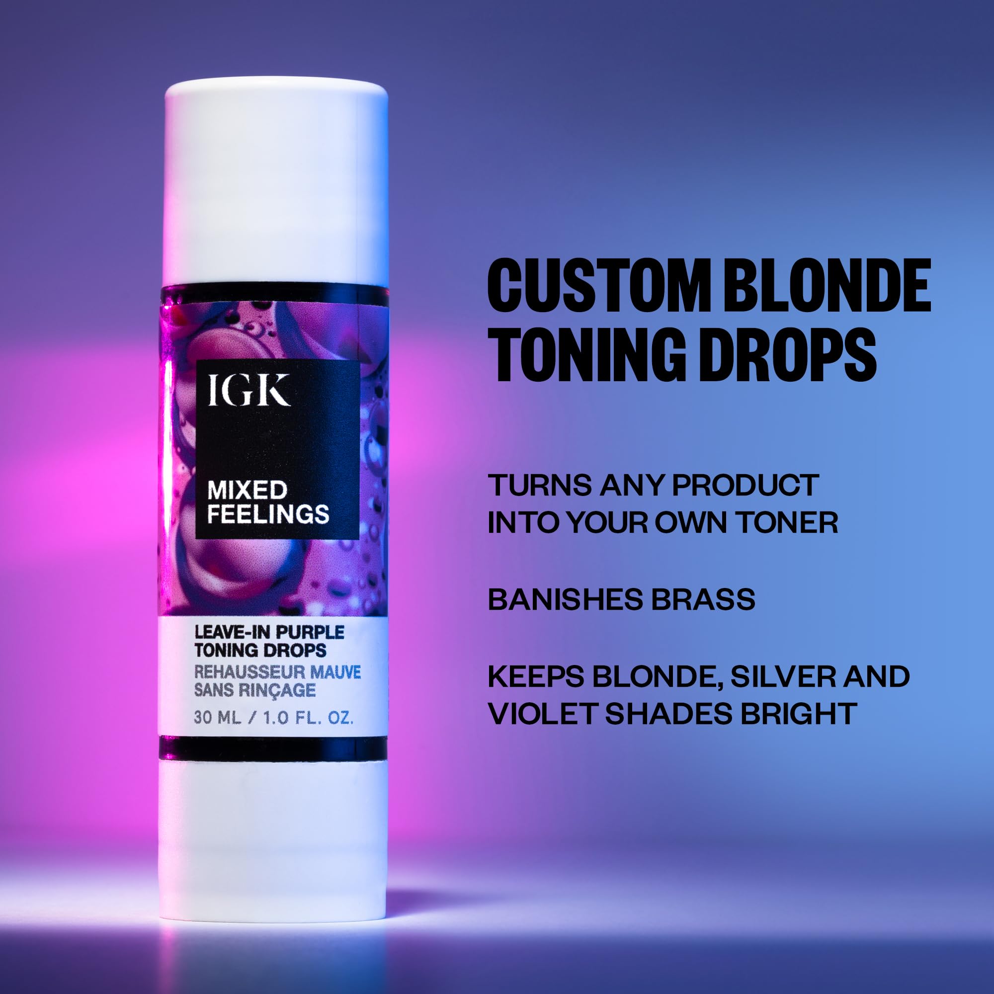 IGK MIXED FEELINGS Leave-In Blonde Toning Drops | Brighten + Neutralize Brass | Vegan + Cruelty Free | 1 Oz
