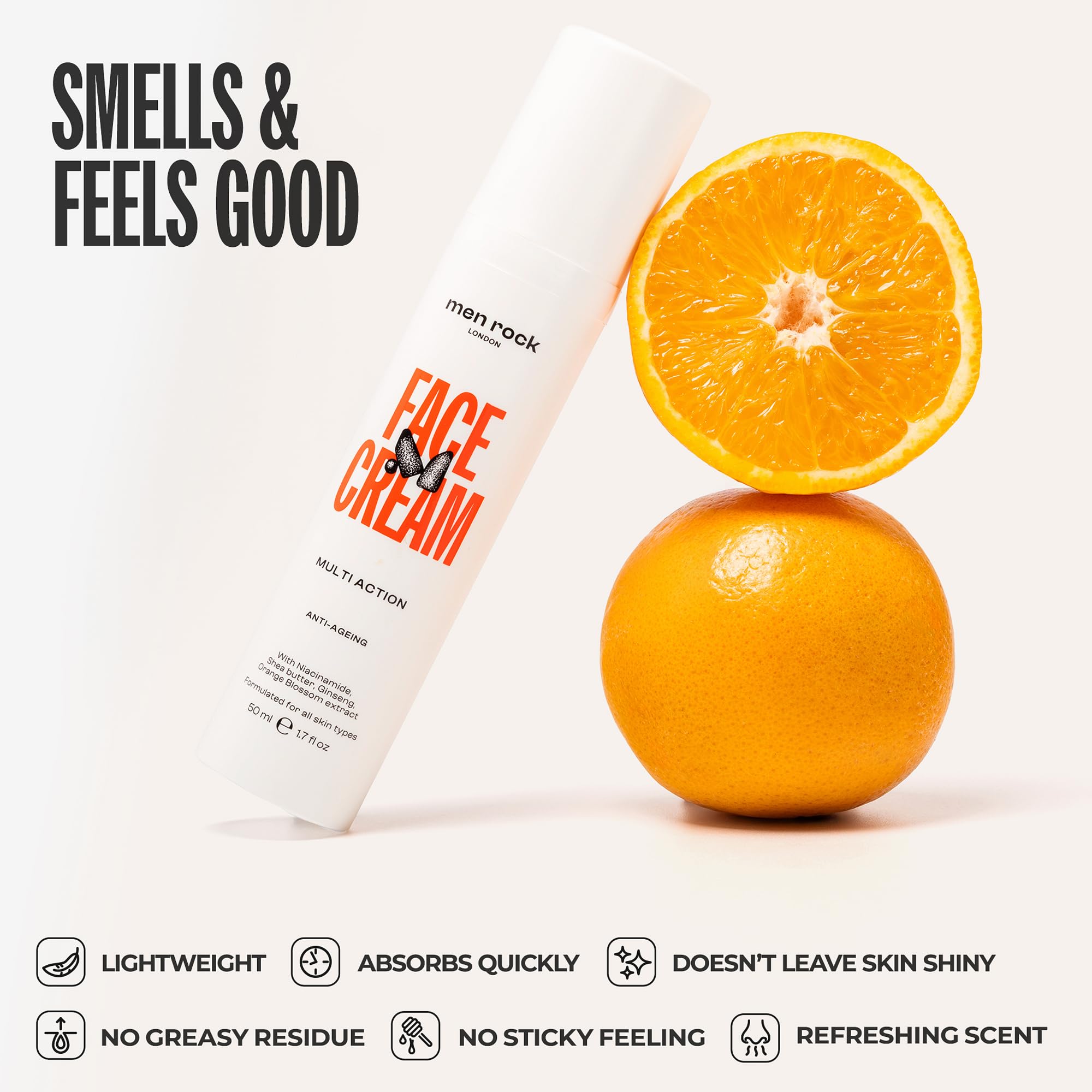 Men Rock Face Cream multi-action anti-aging moisturizer for men, showing a 1.7 oz tube of daily facial skincare lotion.
