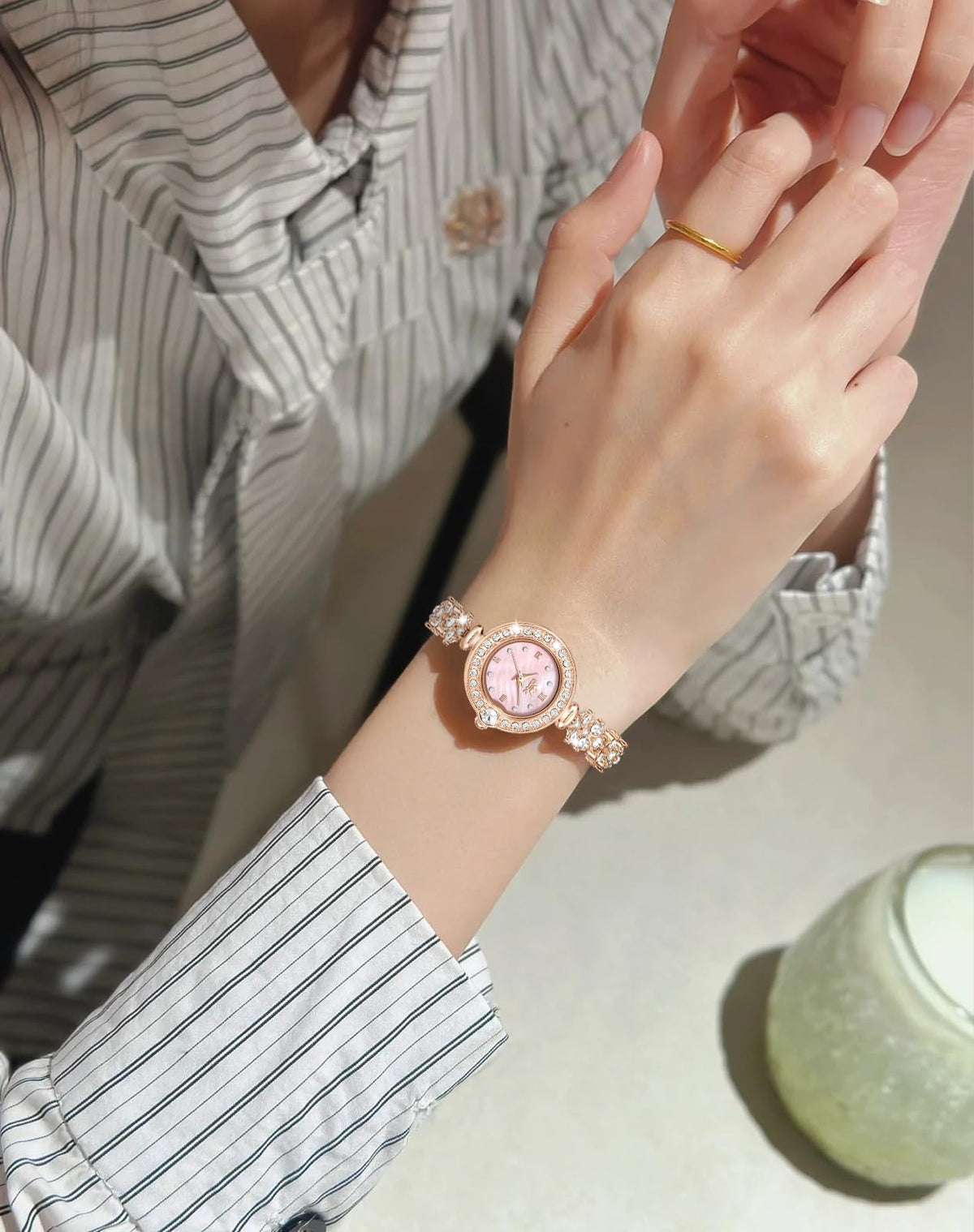 OPK Womens Rose Gold/Silver/Pink Bracelet Waterproof Luxury Diamond Watch – packaging and label
