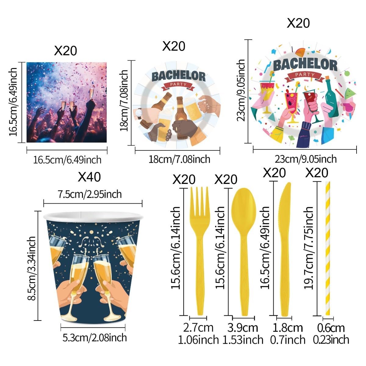 RSORGN 180 Pcs Dinnerware Set, Disposable Napkins Paper Plates Cups Straws Plastic Cutlery Knives Forks Spoons for 20 Gu