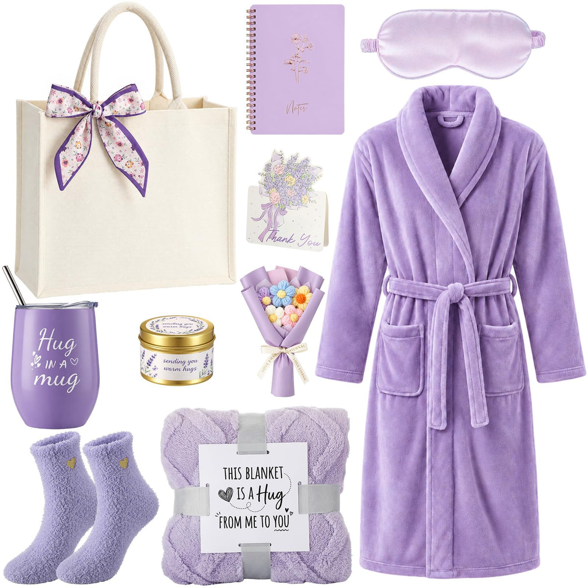 Sieral 11 Pcs Birthday Gifts for Women, Spa Robe Set Gift, Purple – Purple, Stainless Steel, 12 Ounces (Pack of 11)