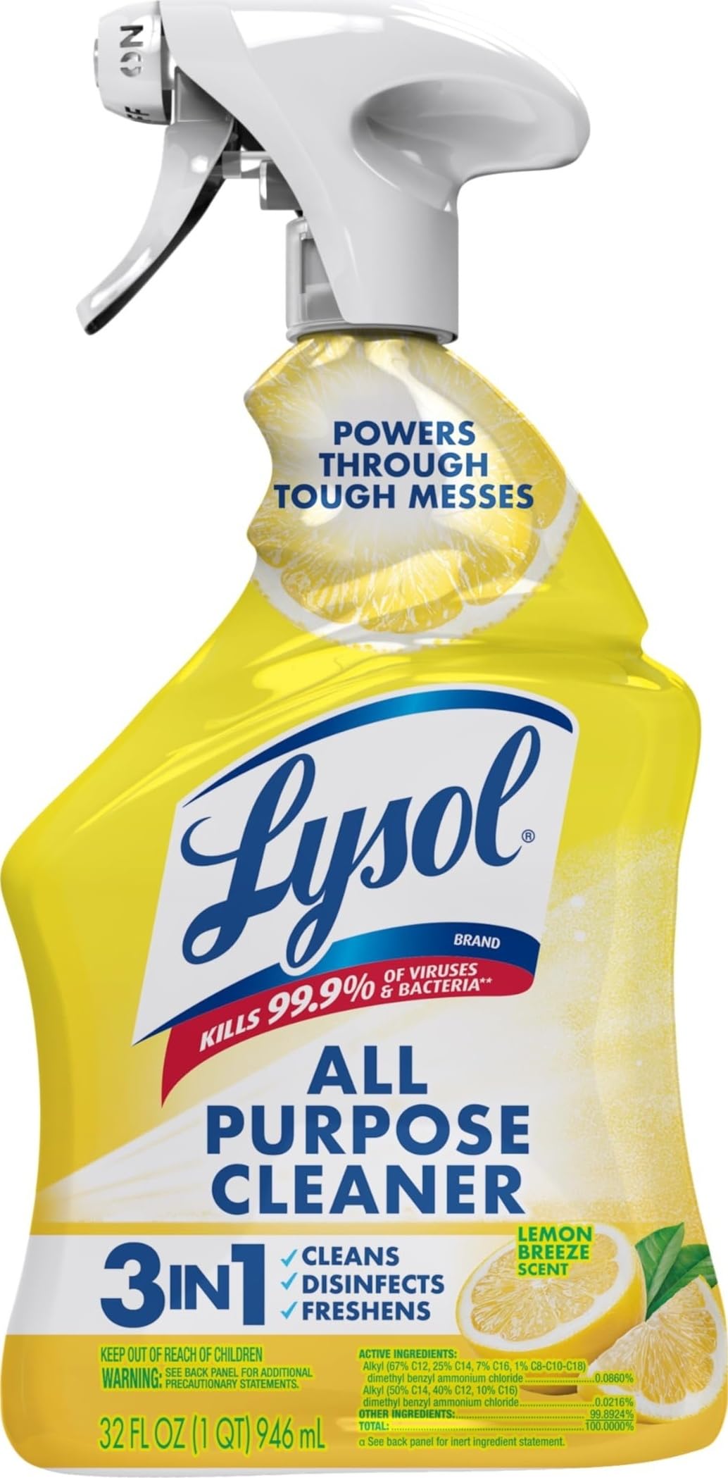 Lysol All Purpose Cleaner Spray, Disinfectant, Lemon, 32oz - Product Imagery