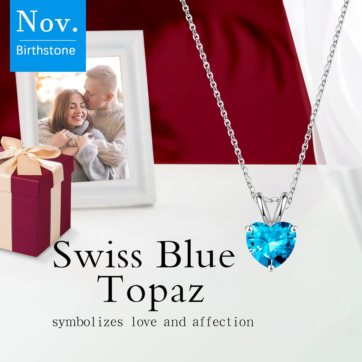 SMILEST Dainty Heart Birthstone Necklace for Women, 925 Sterling Silver – packaging and label