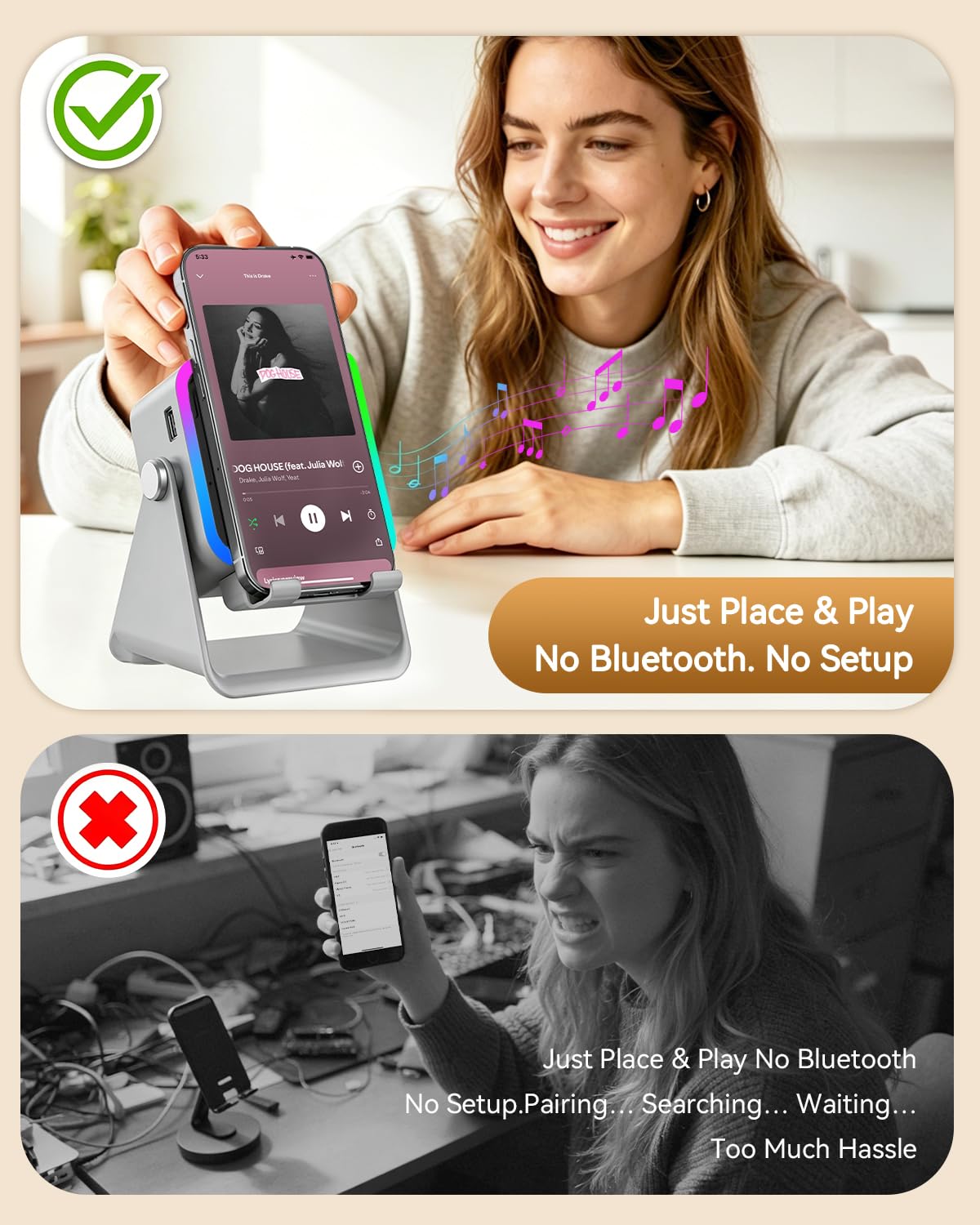 MILOUZ Gifts for Men Tech Gadgets Wireless Induction Speaker with Phone Stand – packaging and label