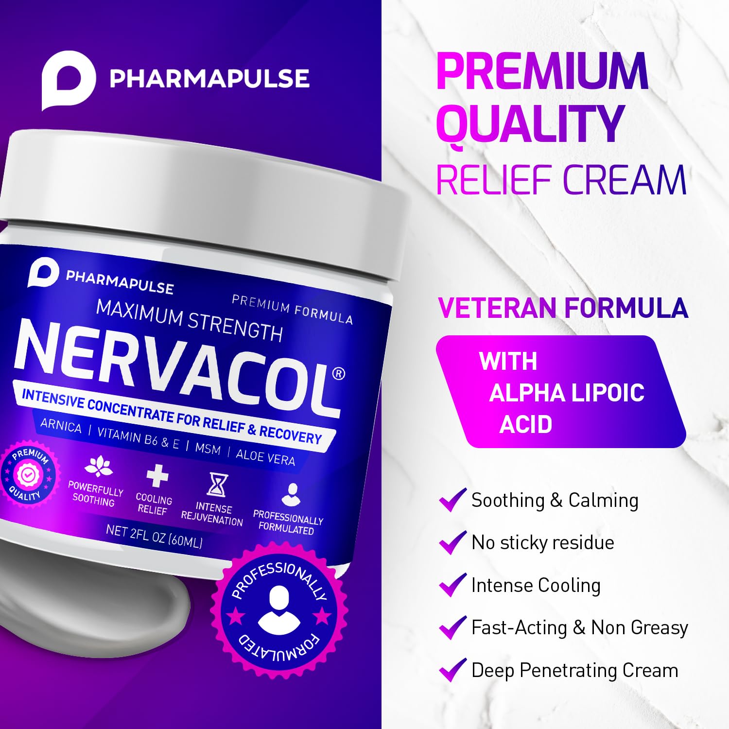 Pharmapulse Neuropathy Cream – Maximum Strength for Feet, Hands, Legs, Toes, Lower Back - Alpha Lipoic Acid, Arnica, Vitamin B6, Aloe Vera, MSM - Effective Soothing