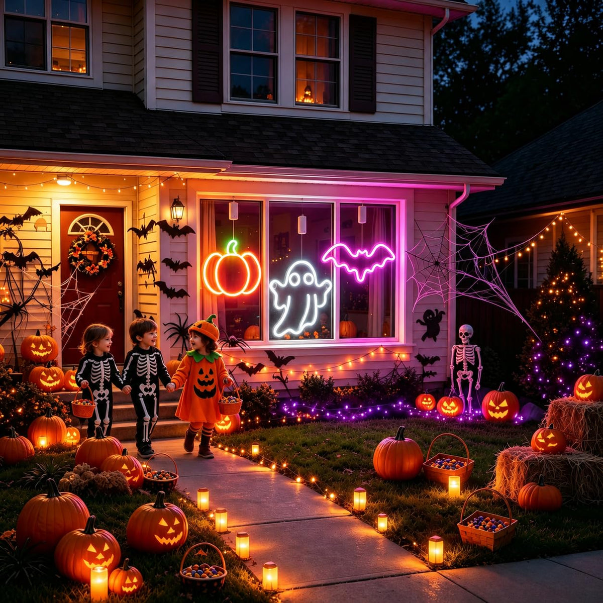 Brisum 3Pack Rechargeable Halloween Window Lights,4/6/12H Timer,Sharp Outlines – full view