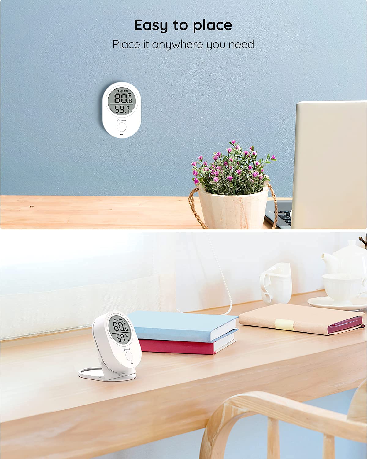 Govee Smart WiFi Thermometer Hygrometer H5051 Indoor with LCD & App Alert – full view