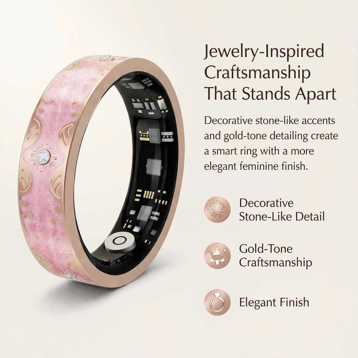 BKWAT Smart Ring for Women, Sleep Tracker and Health Ring with Heart Rate, SpO2, HRV, Multi-Sport Tracking, IP68 Waterpr