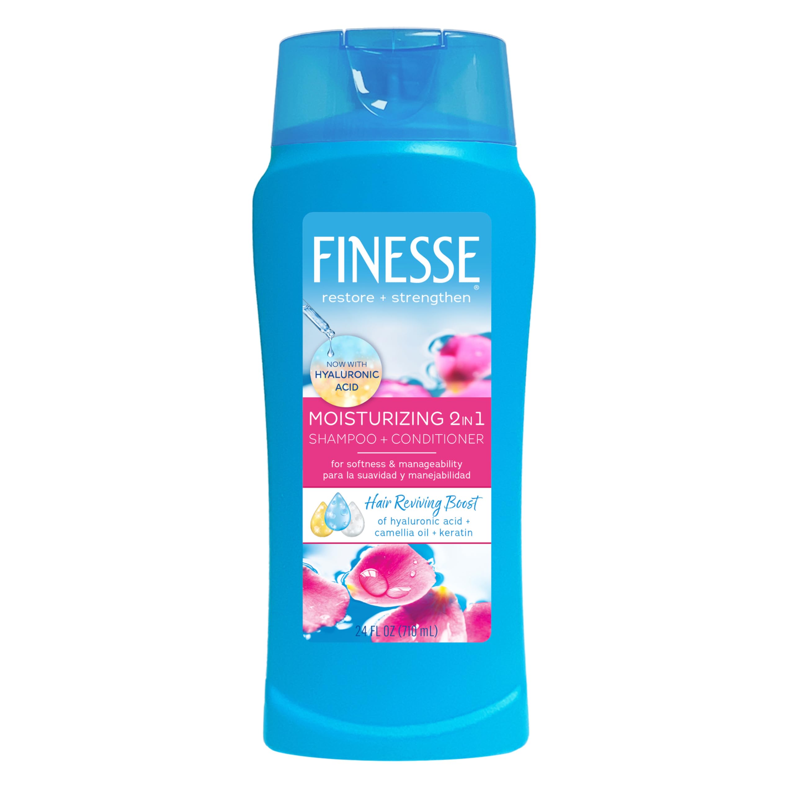 FINESSE Moisturizing Shampoo & Conditioner for Men & Women for Dry or Damaged Hair, Made with Hyaluronic Acid, Camellia Oil & Keratin, 24 Ounce, 6 Pack