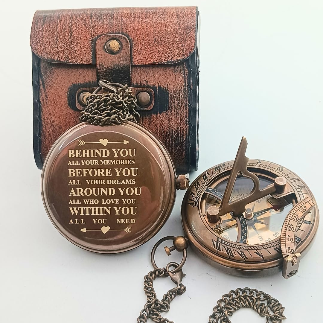 Behind You Engraved Brass Compass Gift for Men - DAYOL'X Official Imagery - 1
