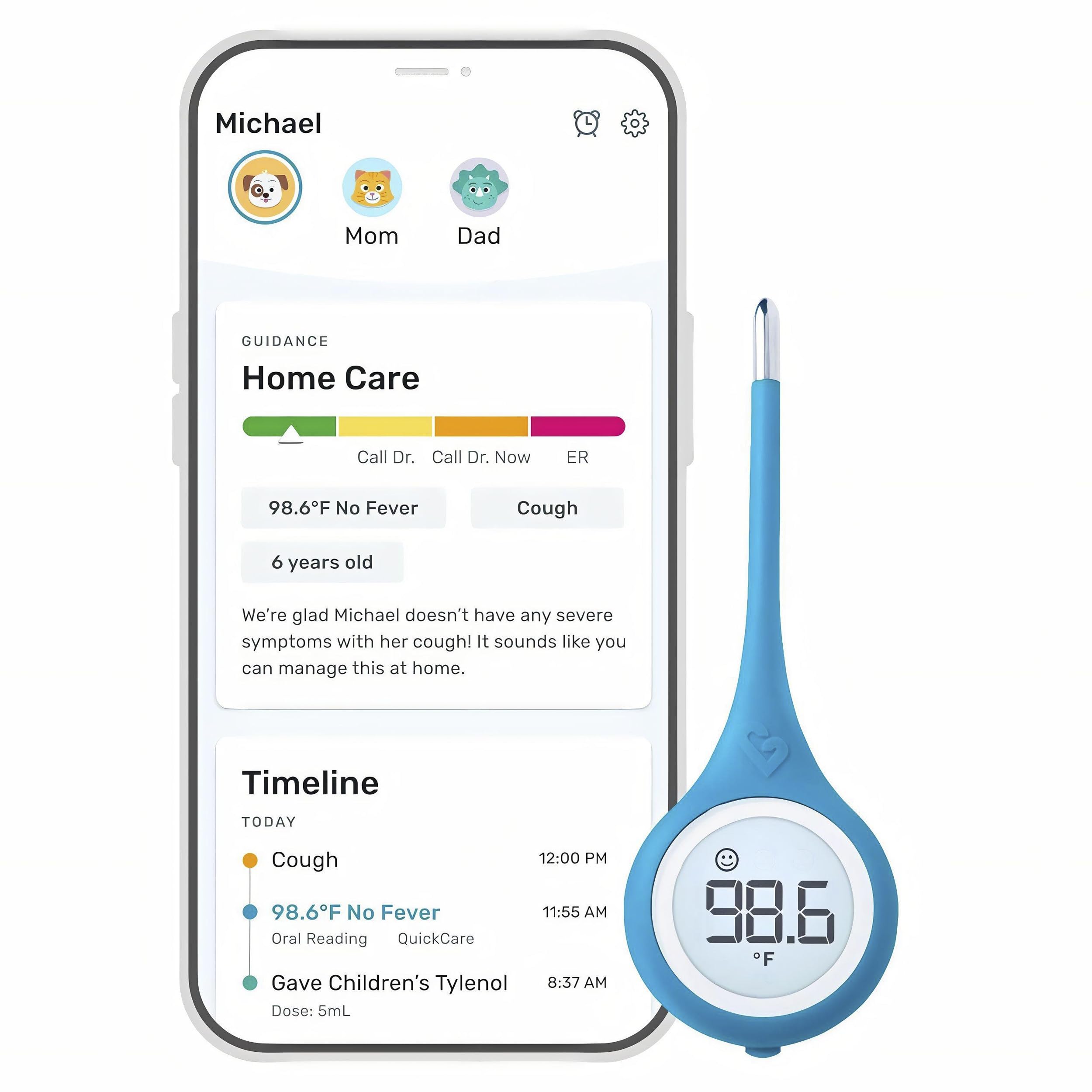 Kinsa QuickCare Smart Digital Thermometer, FDA Cleared - Product Imagery