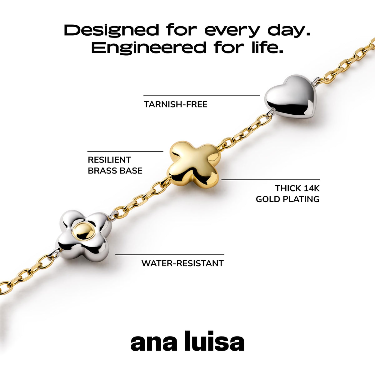 Ana Luisa Charm Bracelets for Women - 14K Gold Plated & Silver Plated – packaging and label