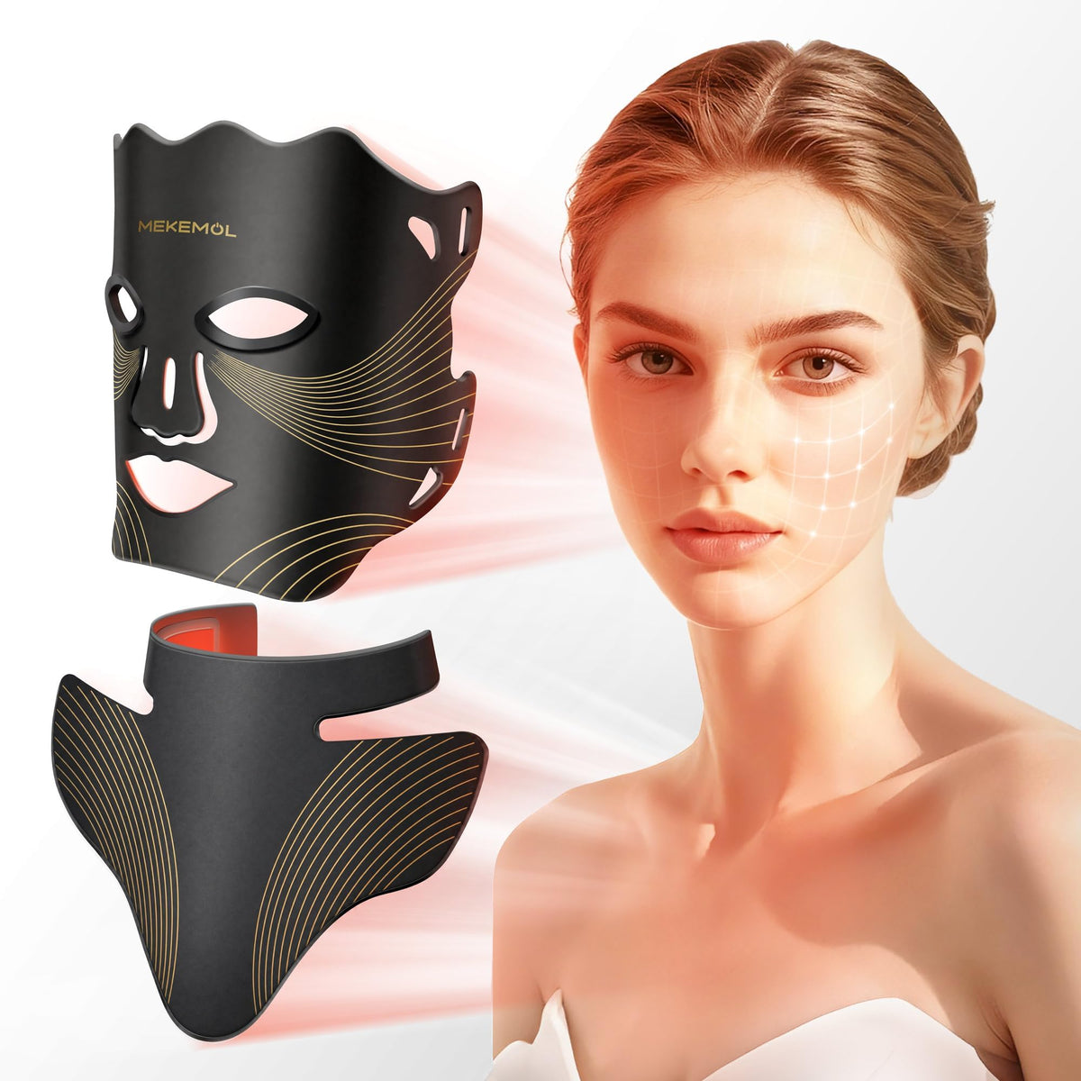 Red Light Mask for Face Neck with Eye Protection - MEKEMOL Official Imagery - 2