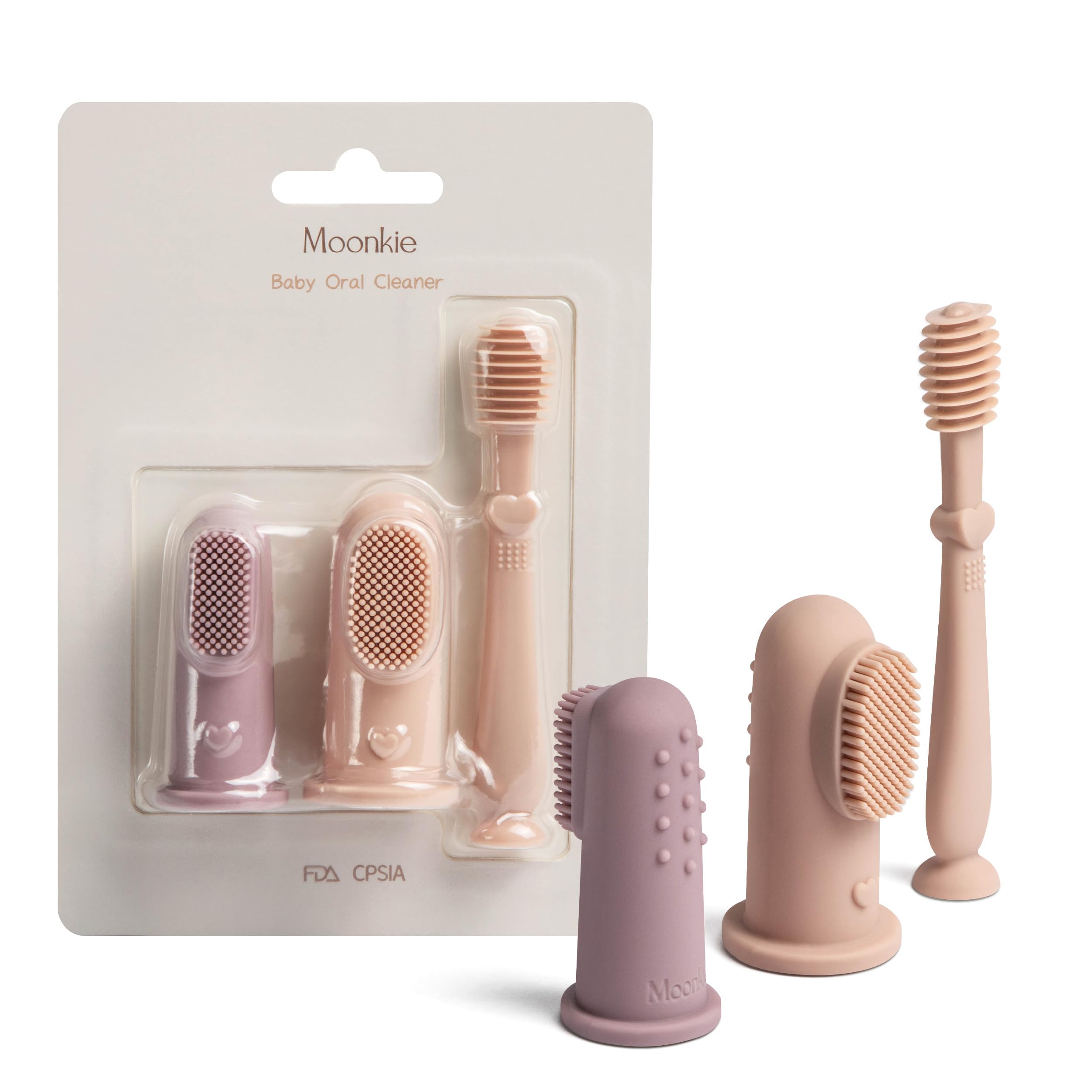 Moonkie Baby Finger Toothbrush Tongue Oral Cleaner Kit for 3 - Product Imagery