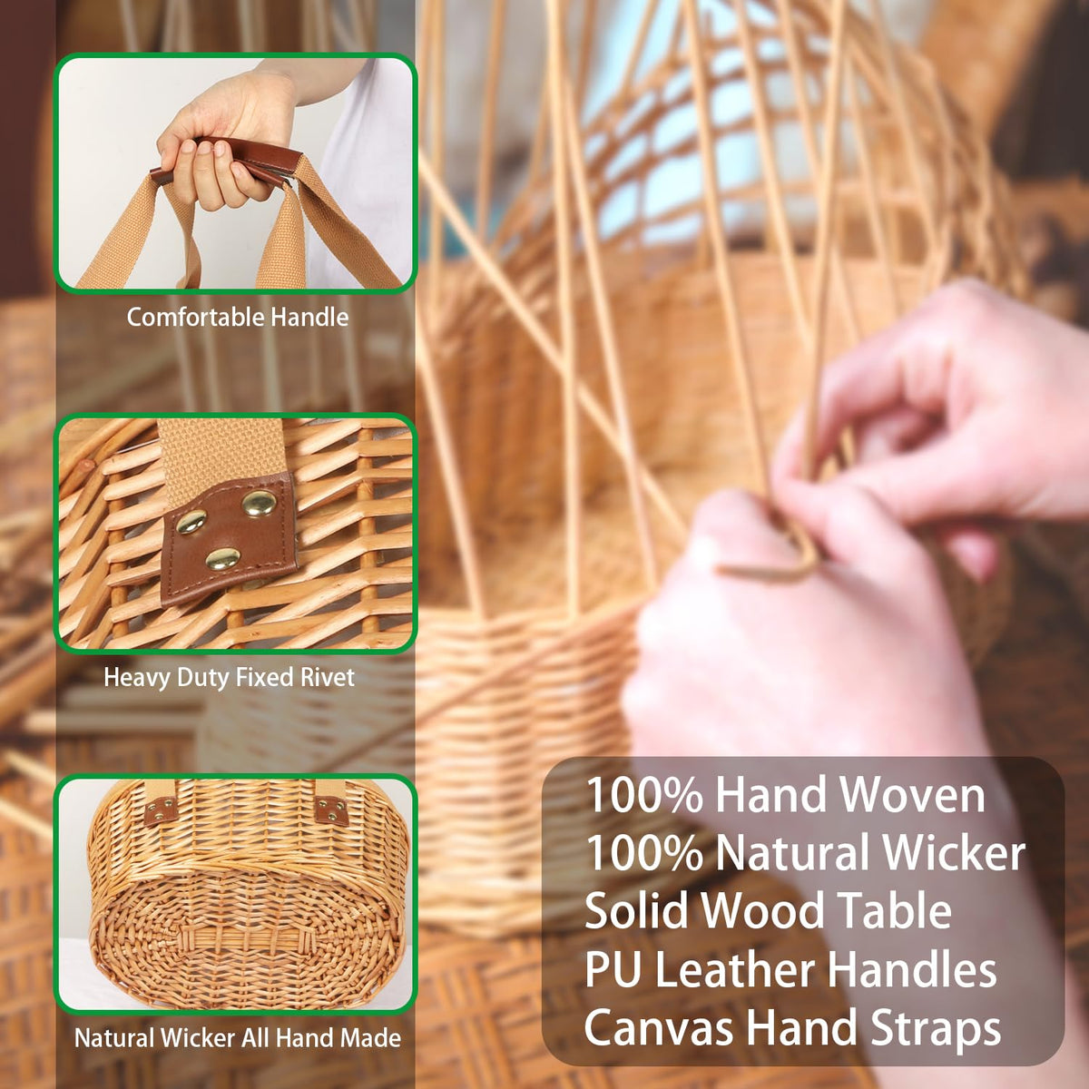 Hap Tim Wicker Picnic Basket Set for 2 with Mini Folding - Hap Tim Official Imagery - 8