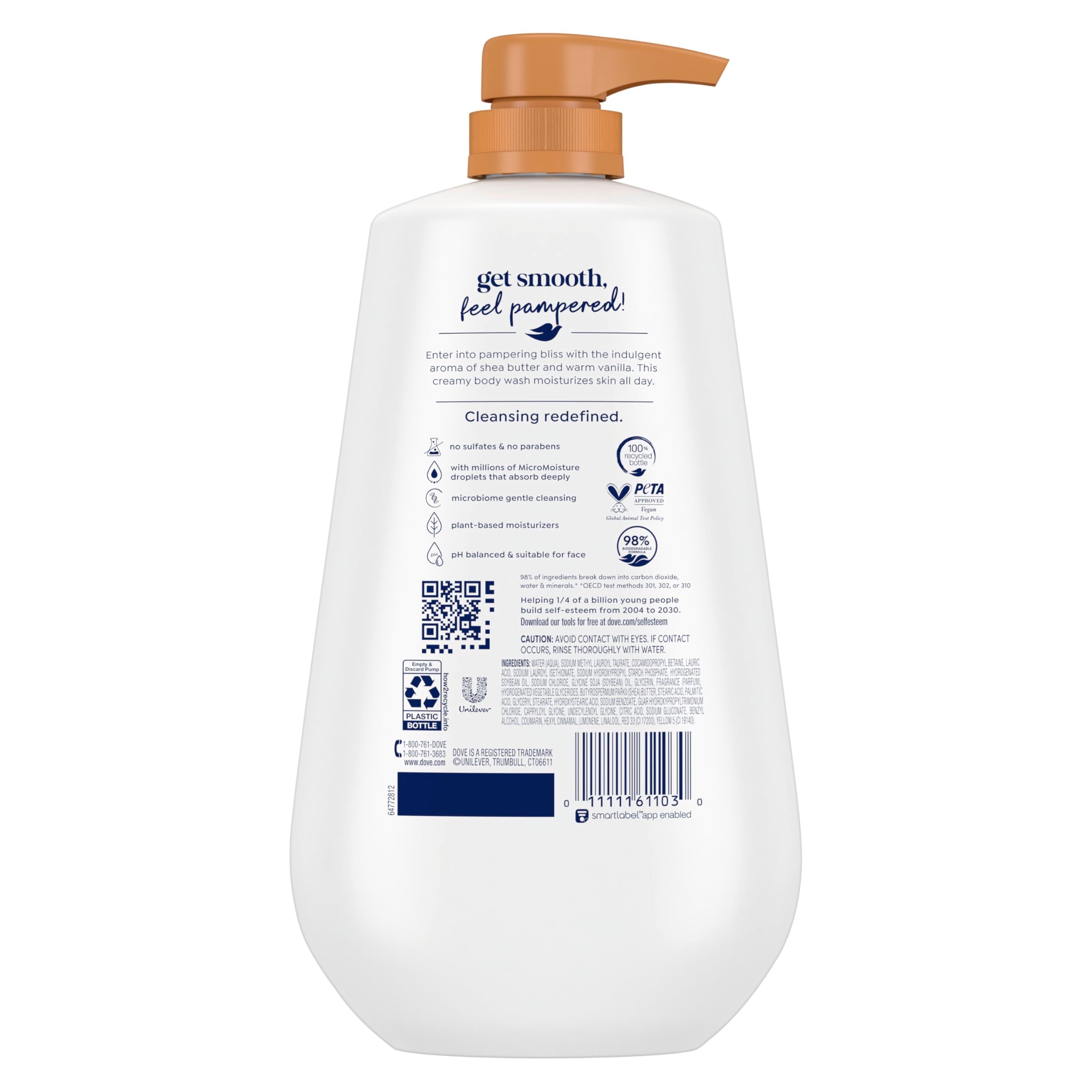 Dove Body Wash Pamper Shea Butter & Vanilla 30.6 oz Pump, Sulfate Free