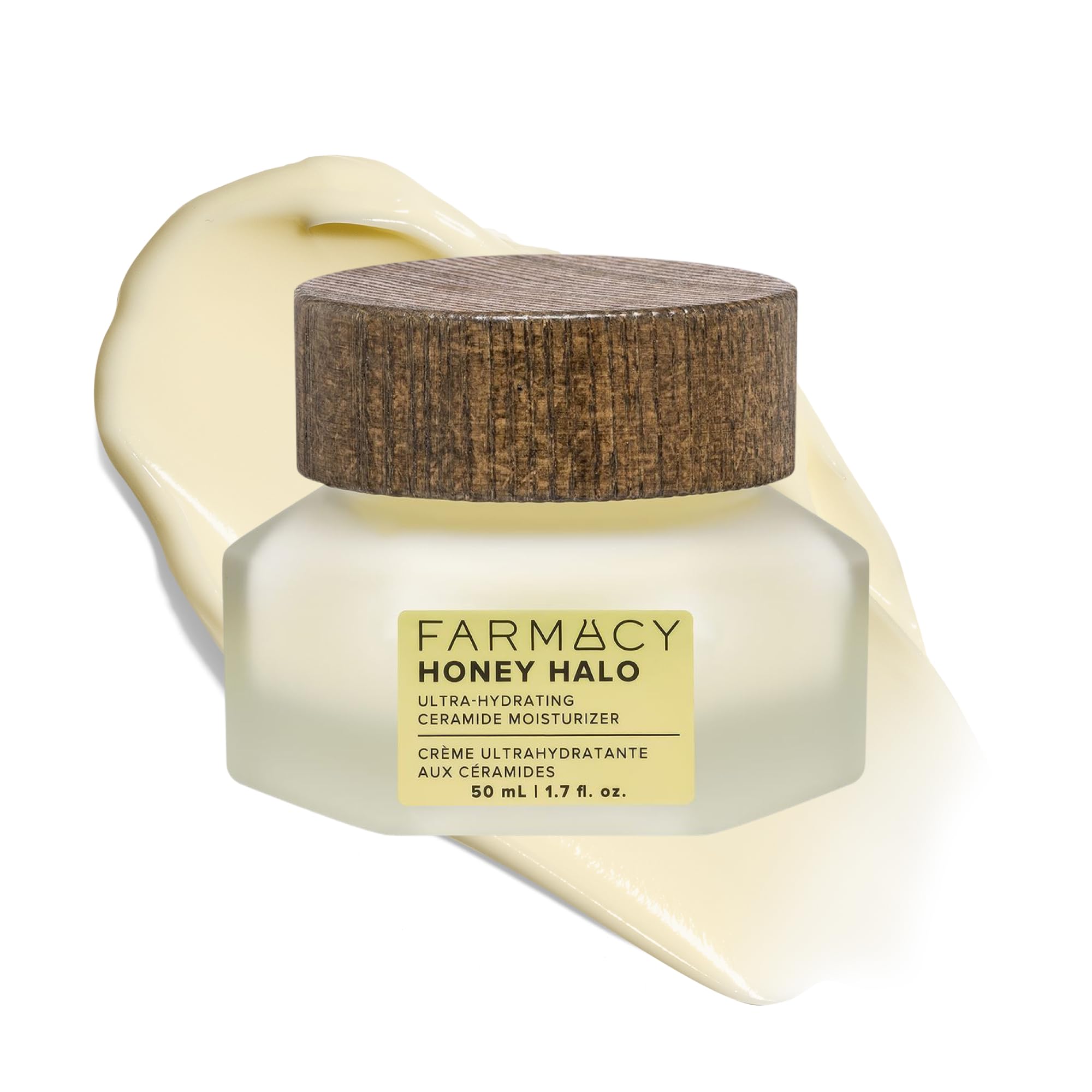 Farmacy Honey Halo Ceramide Face Moisturizer with buckwheat honey and ceramides, hydrates and restores dry, plumping skin.