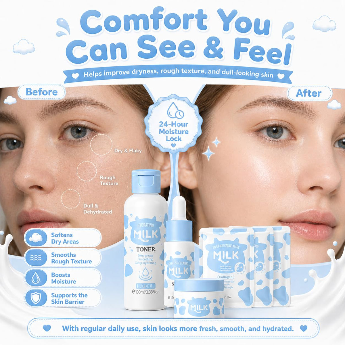 MrCuvaryas Milk Skin Care For Kids Teens Gift Set - Skin Care Set For Girls Ages 8-12 - Skincare For Teens 10-12 - 12 In