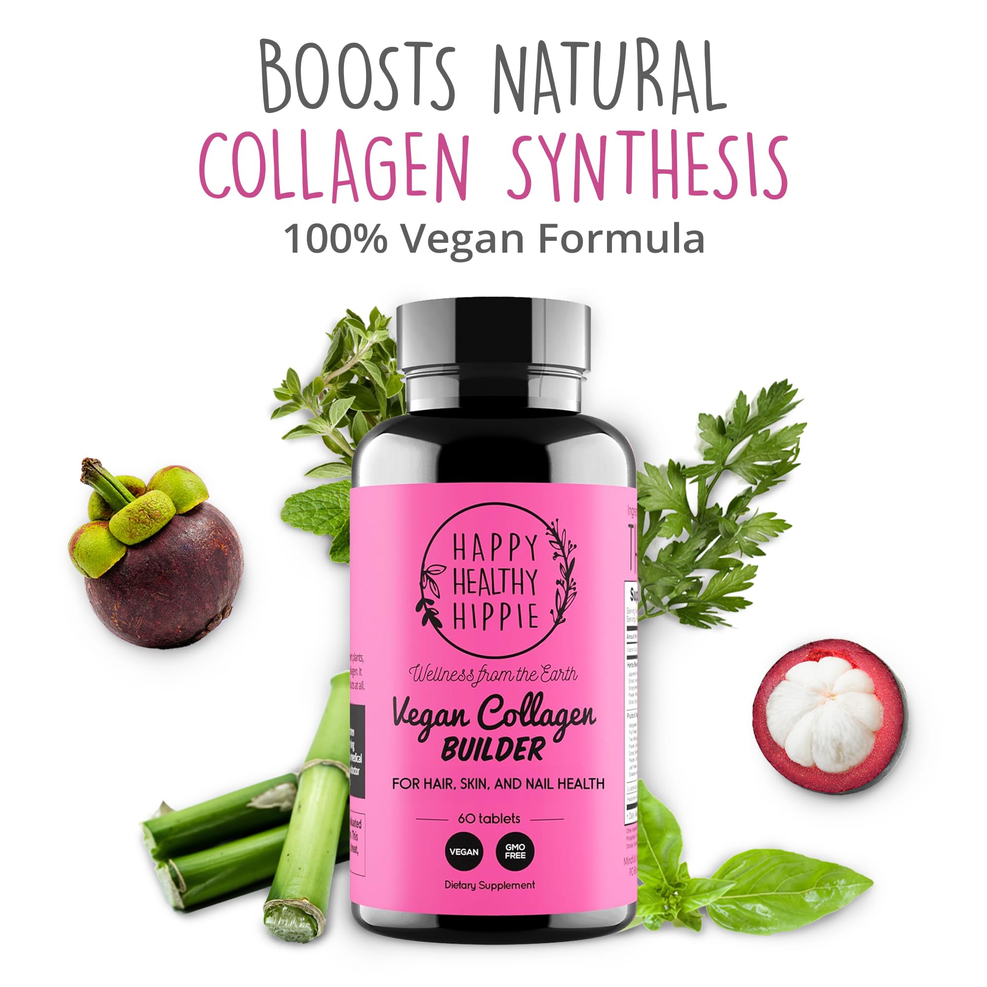 Vegan Collagen Booster for Hair, Skin & Nails, Plant-Based, Non-GMO, 60 Ct
