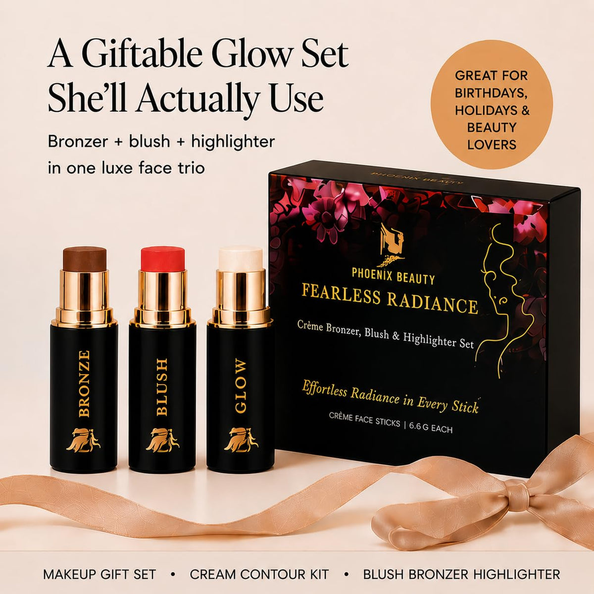 Phoenix Beauty Contour Stick Set, Blush, Bronzer & Highlighter, Luminous – alternate angle