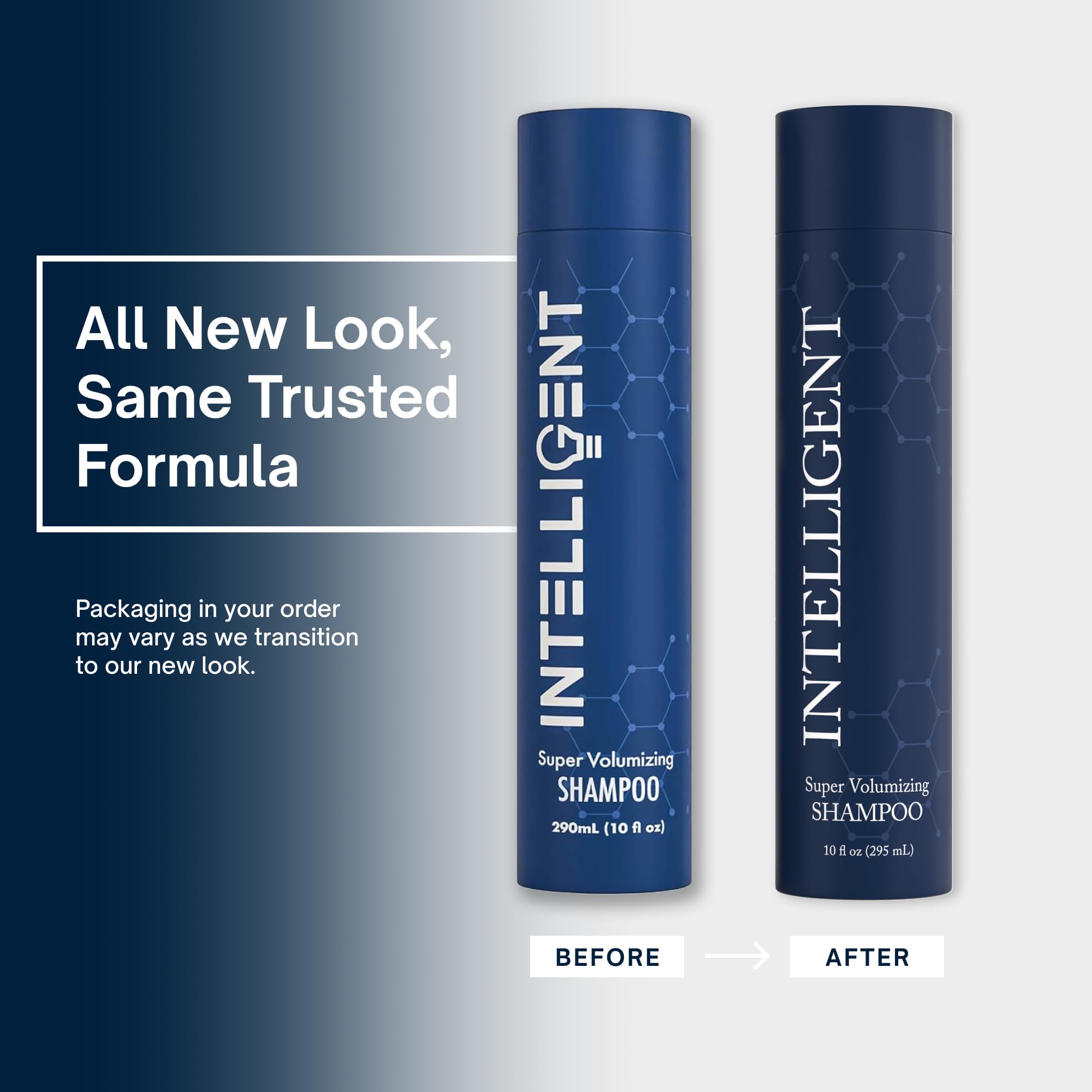 Intelligent Super Volumizing Hair Loss Shampoo bottle with label, designed to strengthen weakened, thinning hair and add volume.
