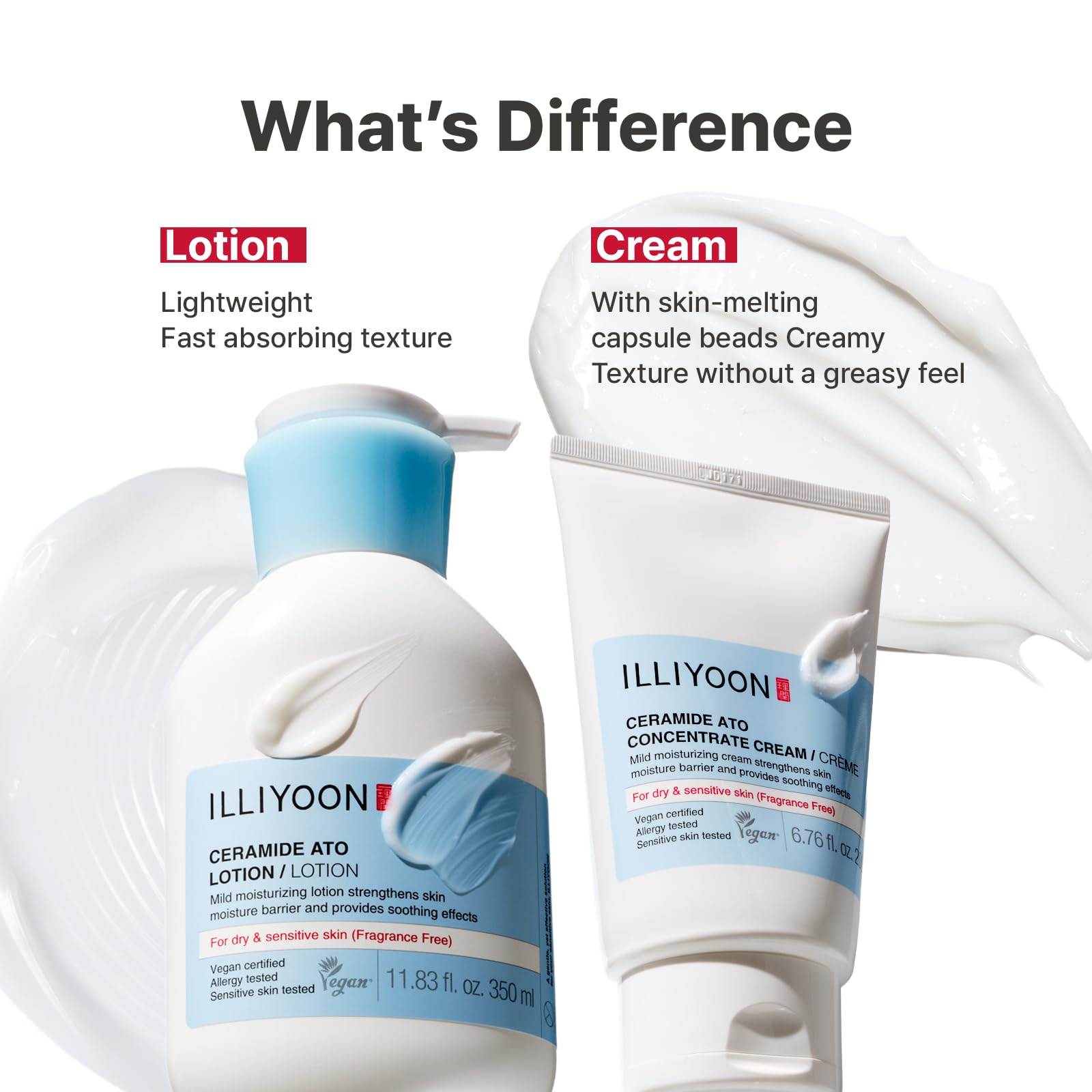 Illiyoon Ceramide Ato Concentrate Cream in a jar, showing the gentle moisturizer for dry, sensitive skin with vegan certification.