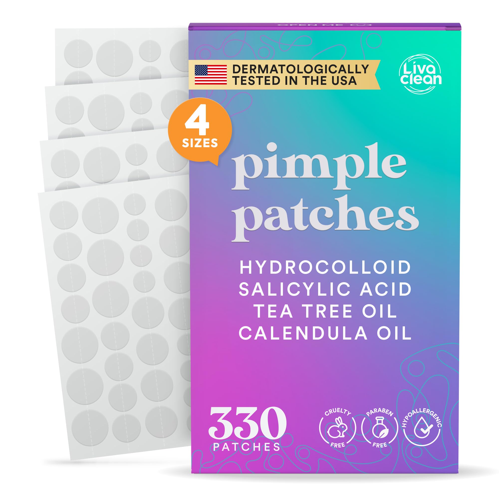 LivaClean 330 CT Pimple Patches for Face w/Salicylic Acid, Tea - Product Imagery
