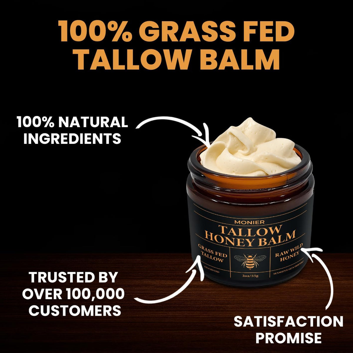 MONIER Beef Tallow and Honey Balm for Skin and Face – Moisturizer – full view