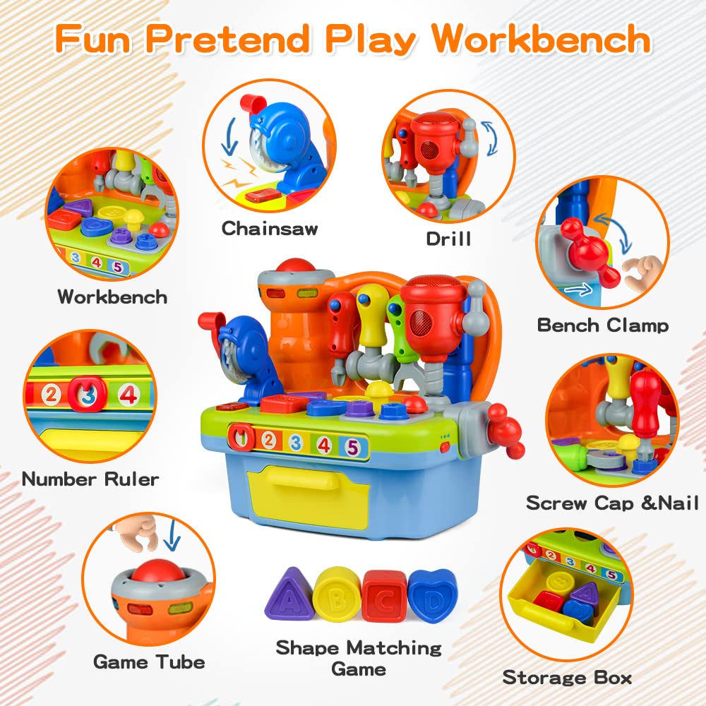 Woby Multifunctional Musical Learning Tool Workbench Toy Set for Kids with Shape Sorter Tools – product photo (Hammering